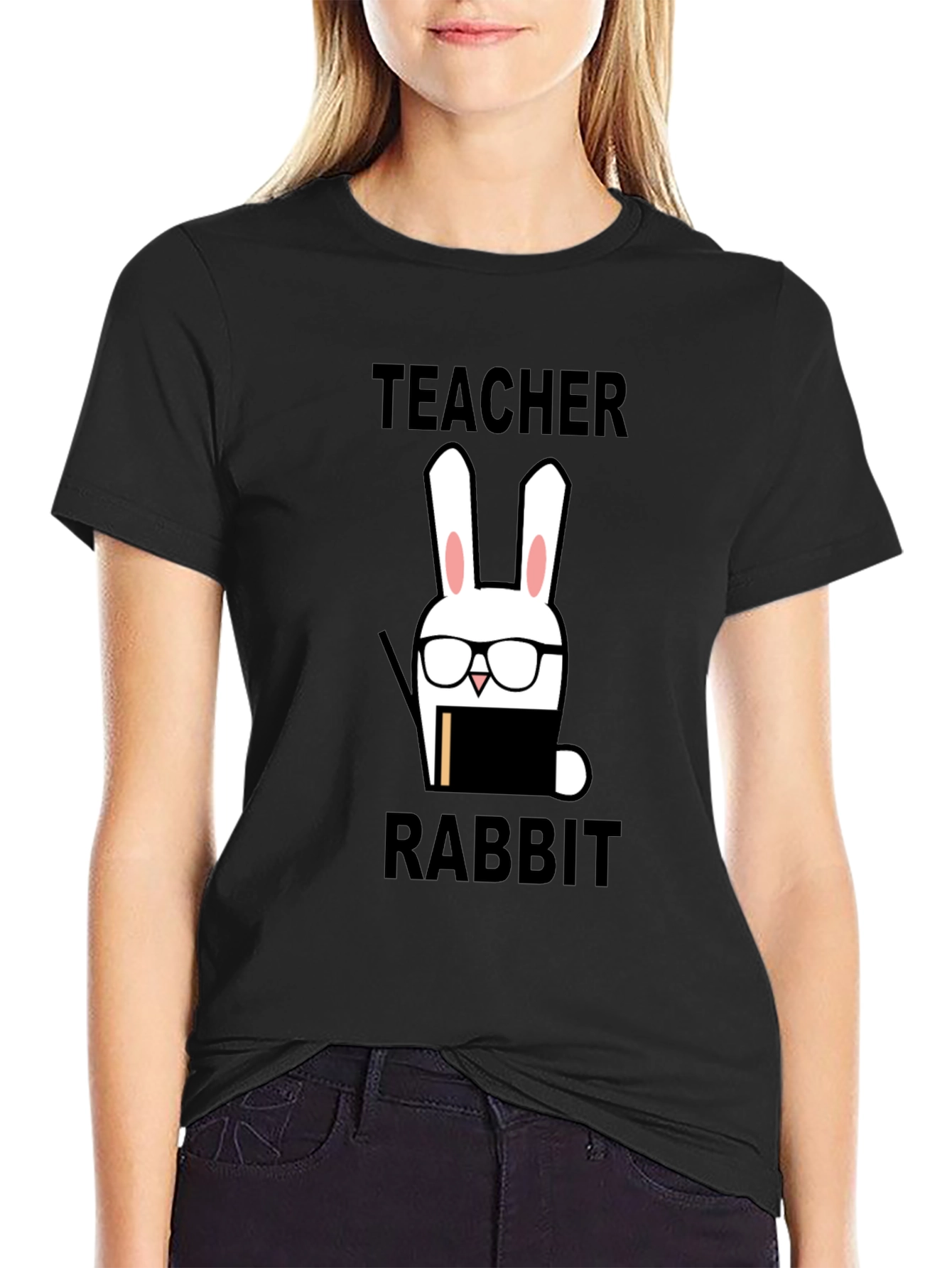 Black Teacher Rabbit Graphic Tee - Back to School Style view 2