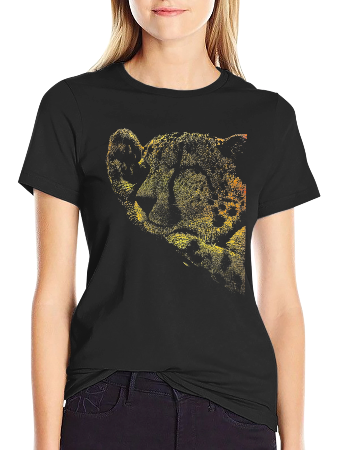 Black Cheetah Print Crew Neck T-Shirt view 2