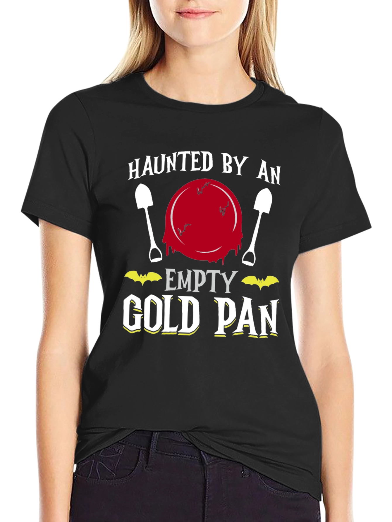 Black Haunted Empty Gold Pan Funny T-Shirt view 2