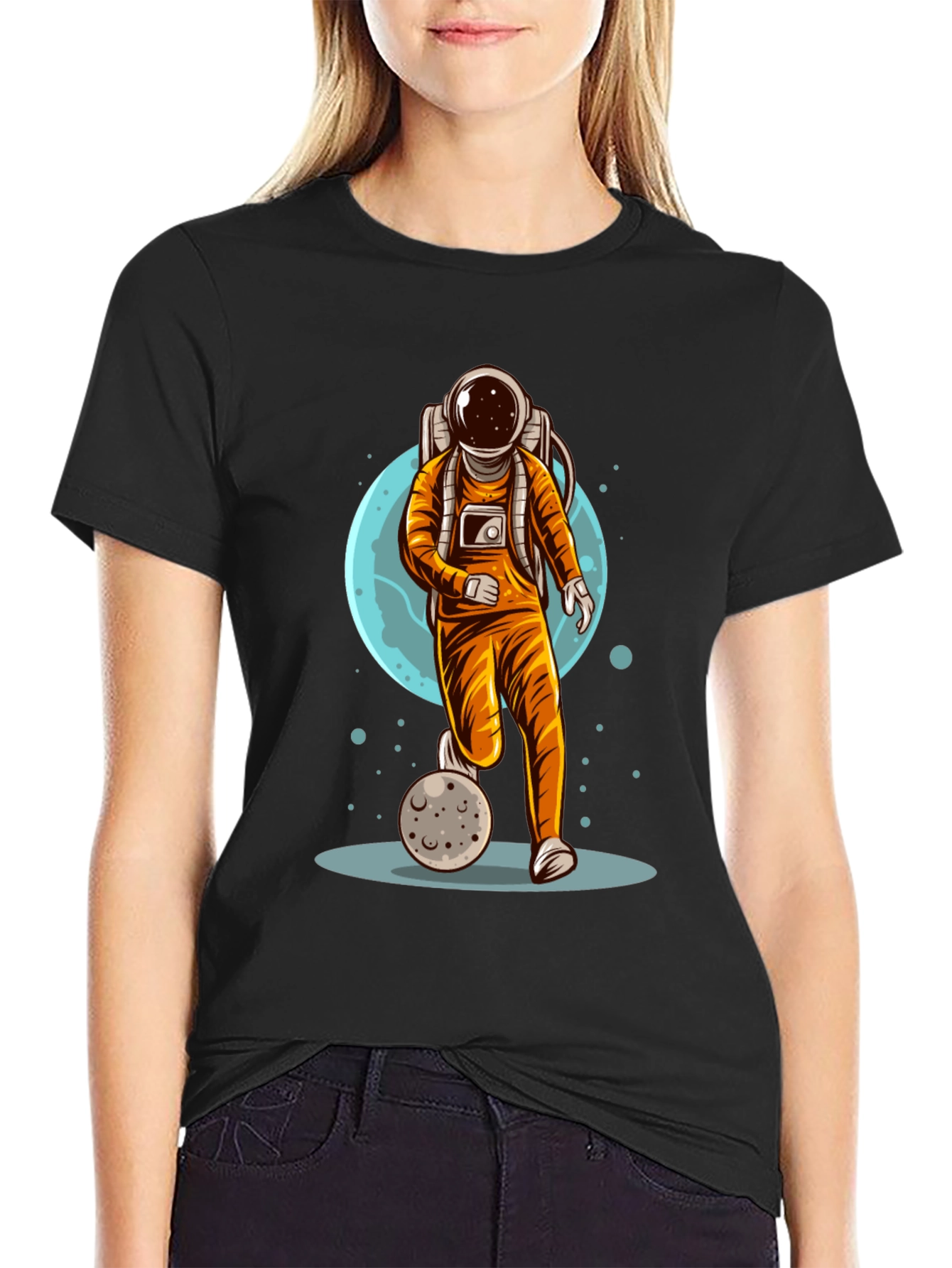 Black Astronaut Soccer T-Shirt - Space Graphic Tee view 2