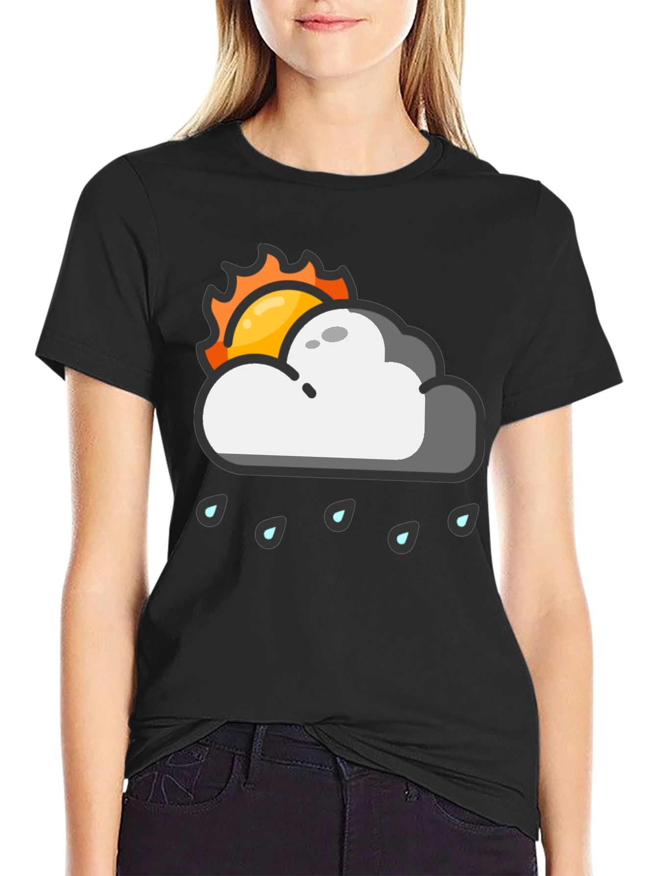 Black Rainy Day Sun Graphic Tee - Black Cotton T-Shirt view 2