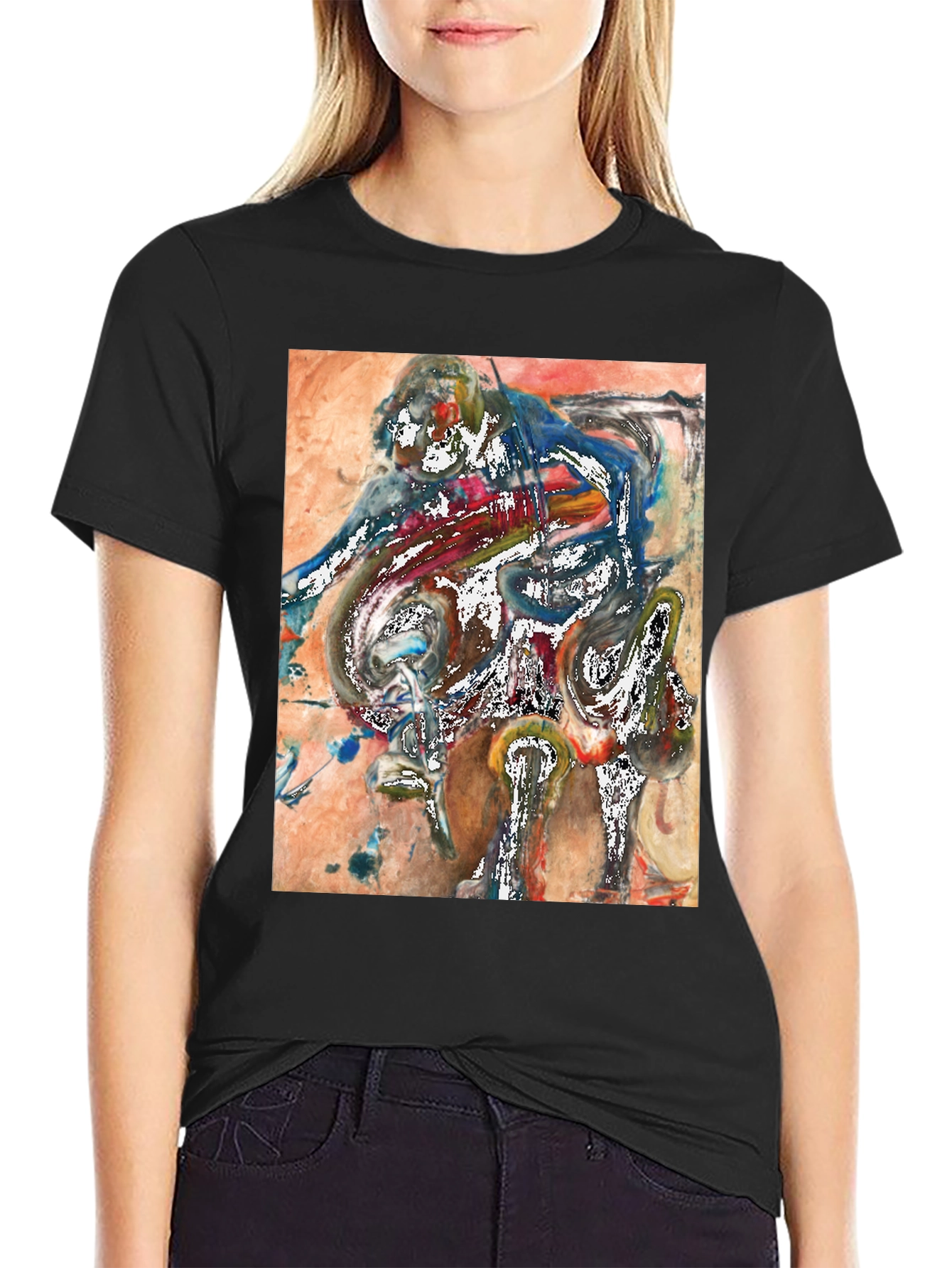 Black Abstract Art Graphic Tee - Unique Men's T-Shirt view 2
