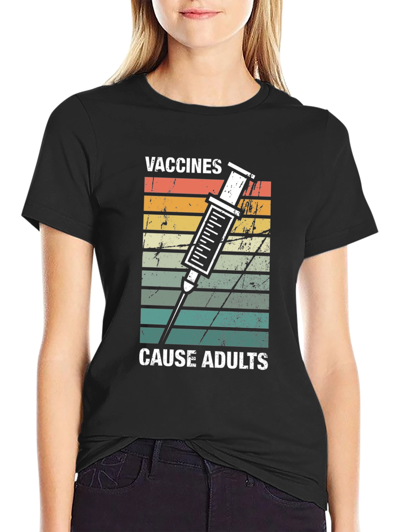 Black Vaccines Cause Adults Graphic T-Shirt view 2