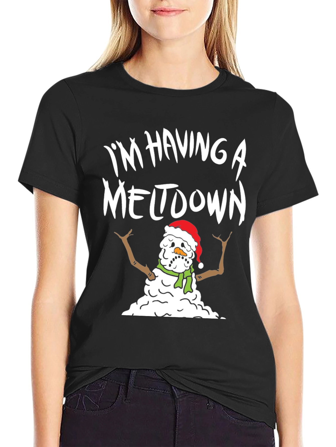 Black Funny "I'm Having a Meltdown" Snowman Graphic Tee view 2
