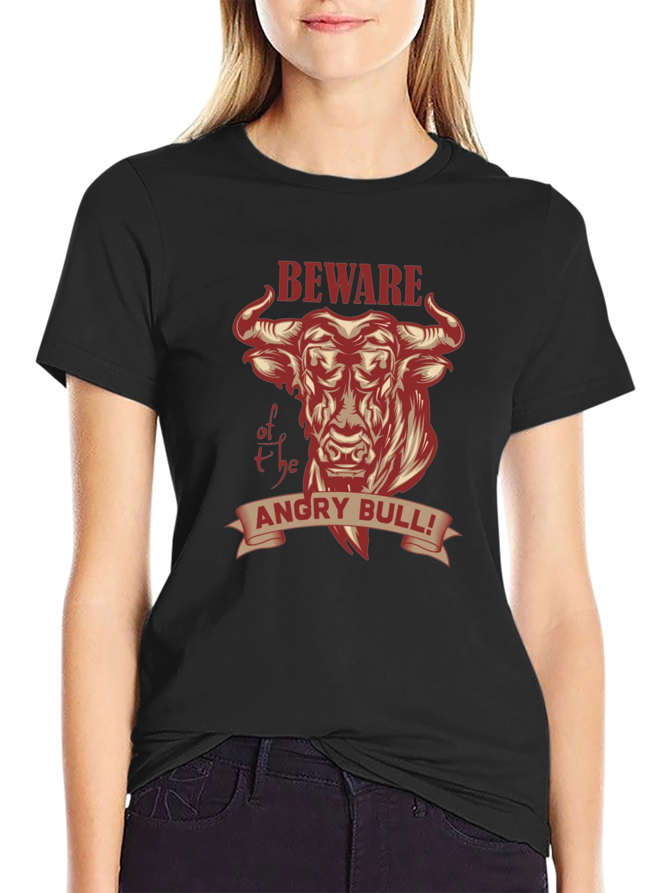 Black Beware of the Angry Bull Graphic T-Shirt view 2