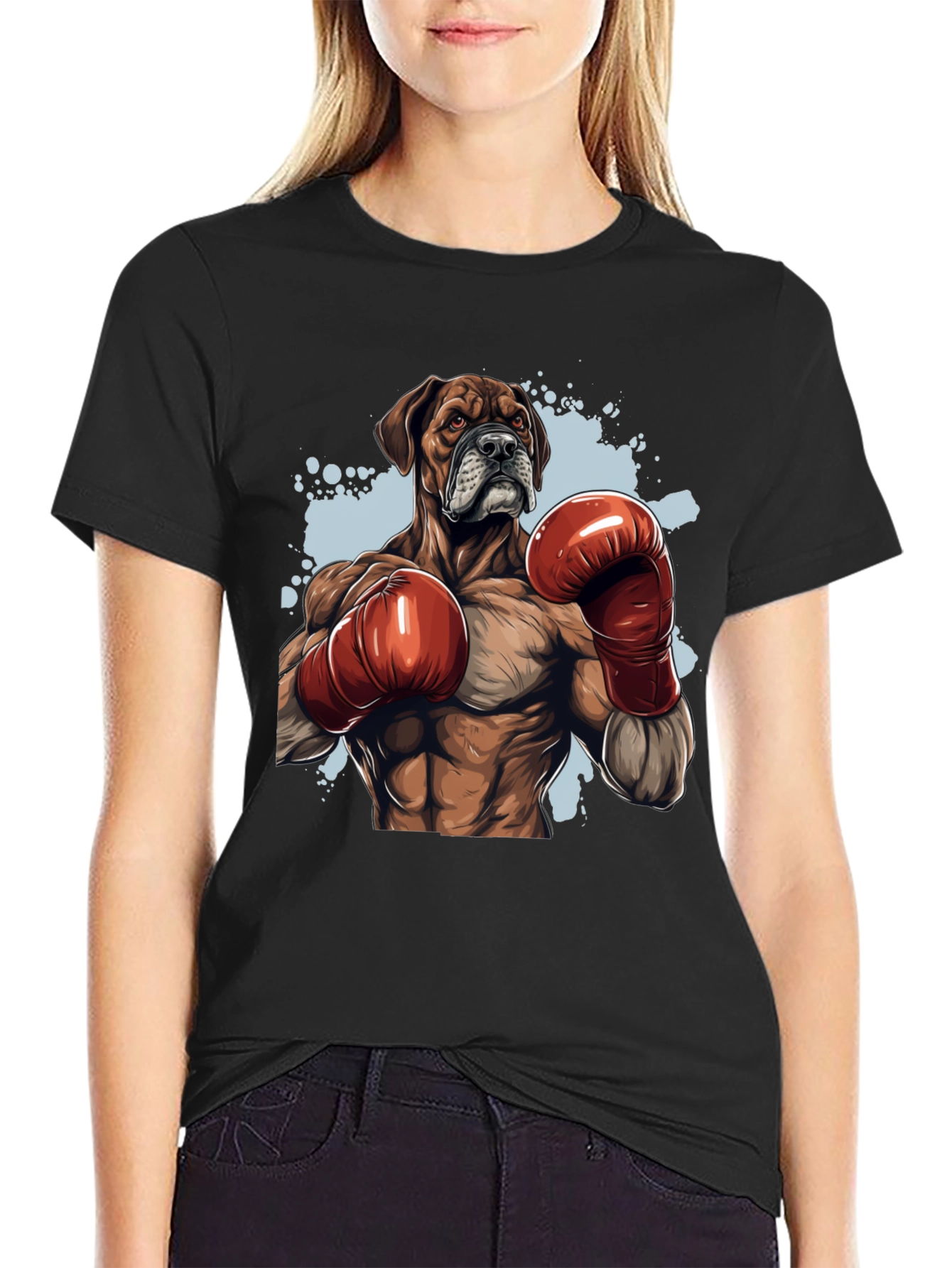 Black Boxer Dog Boxing T-Shirt - Unique Graphic Tee view 2