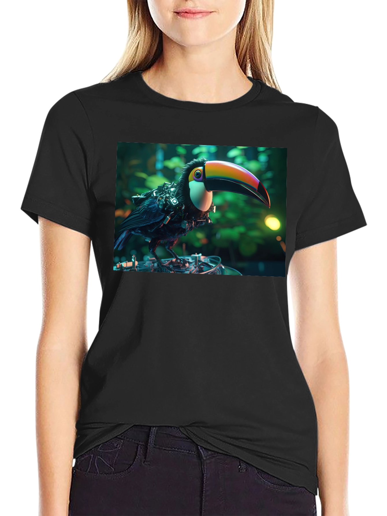 Black Cyber Toucan T-Shirt - Unique Graphic Print view 2