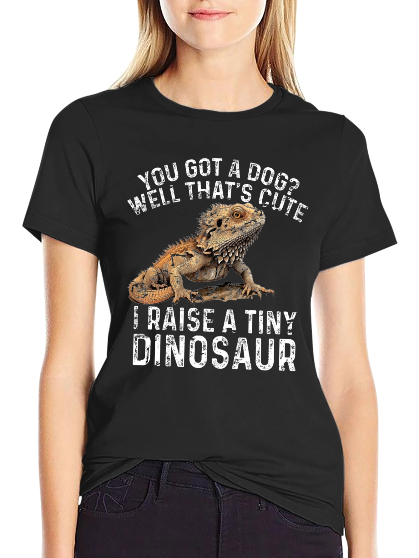 Black Bearded Dragon T-Shirt - I Raise a Tiny Dinosaur view 2