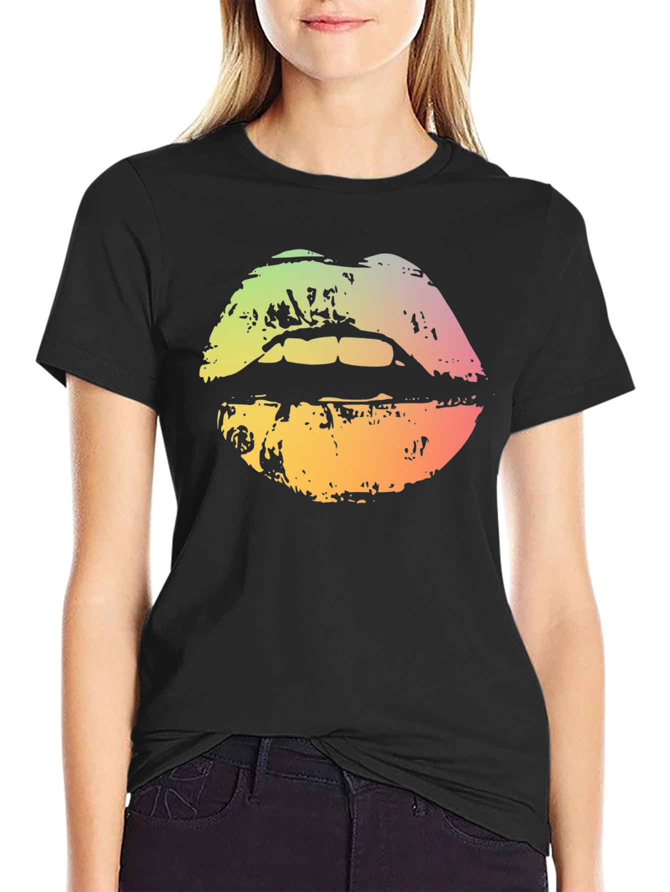 Black Rainbow Lips Graphic T-Shirt - Unisex Cotton Tee view 2