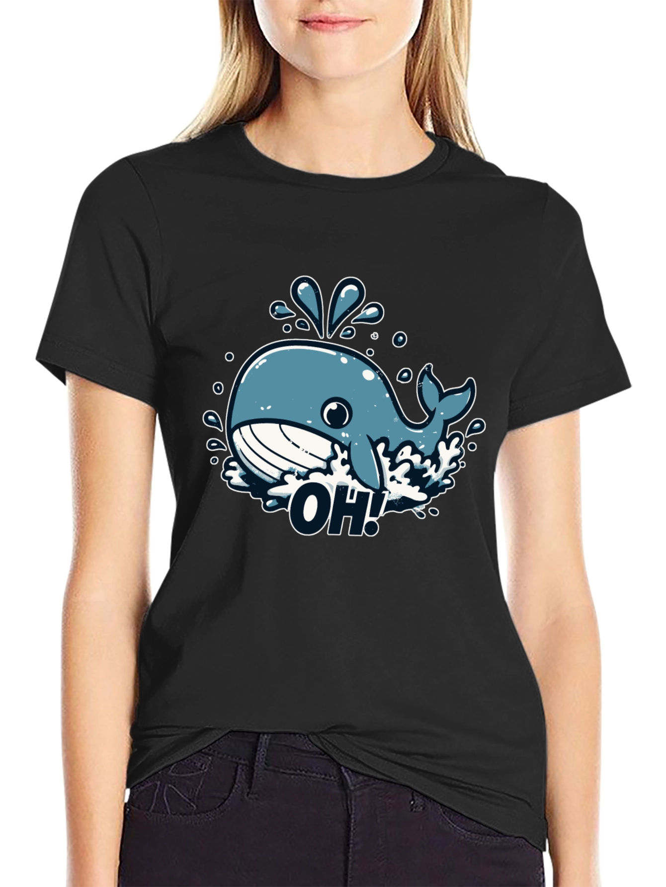 Black Whale-tastic Tee - "OH!" Graphic T-Shirt view 2