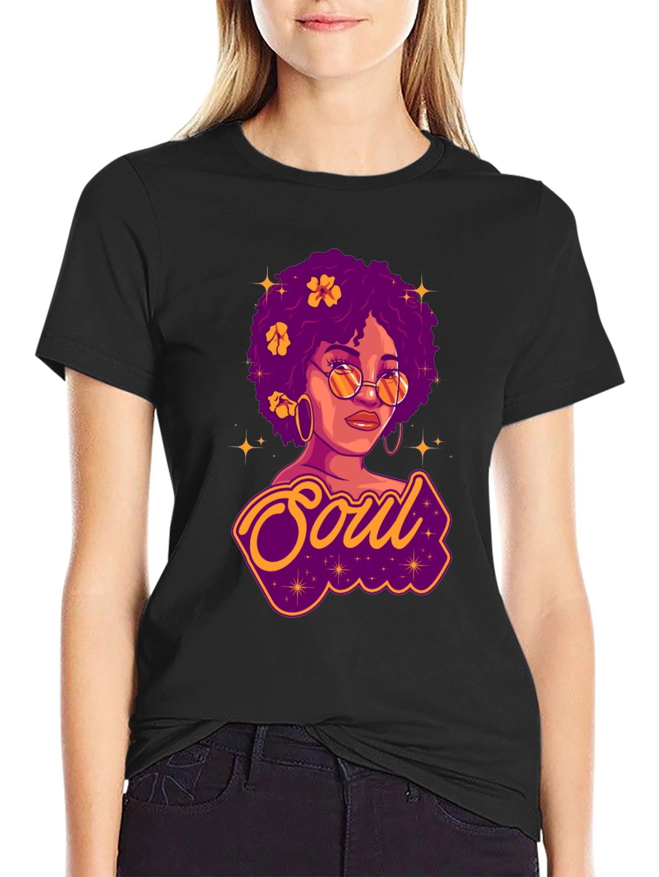 Black Soul Woman Graphic Print T-Shirt view 2