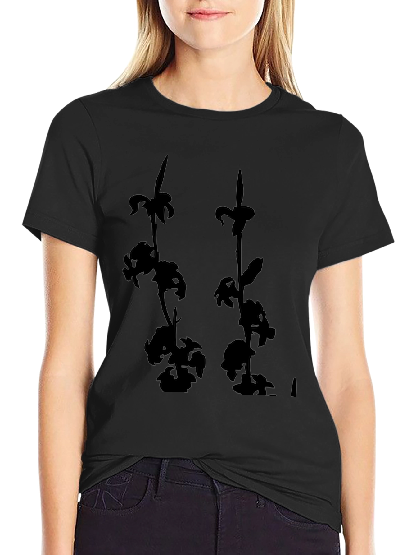 Black Black Floral Silhouette Graphic Tee view 2