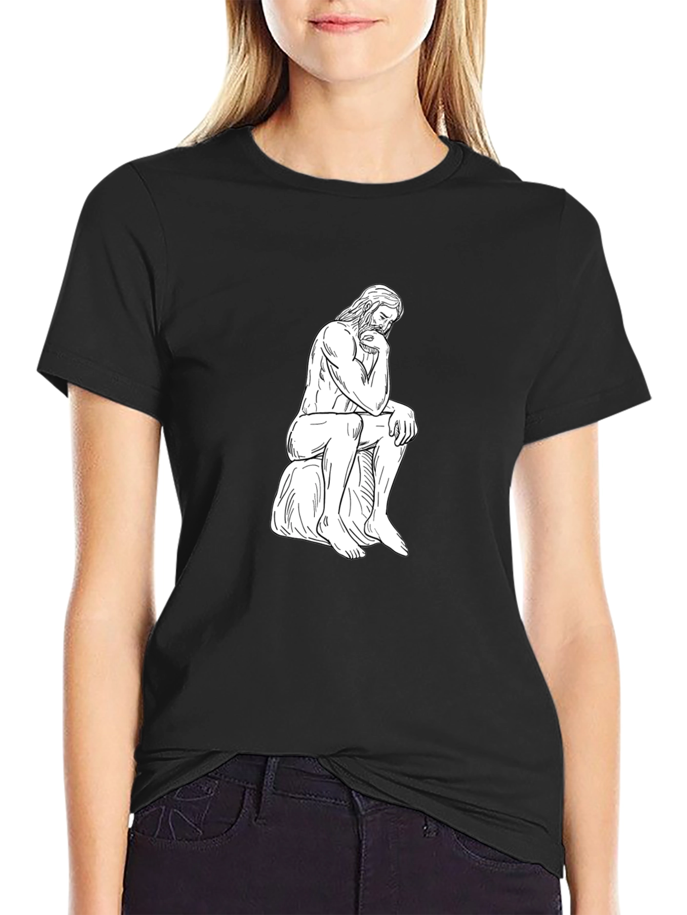 Black The Thinker Graphic Tee - Black Cotton Casual Shirt view 2
