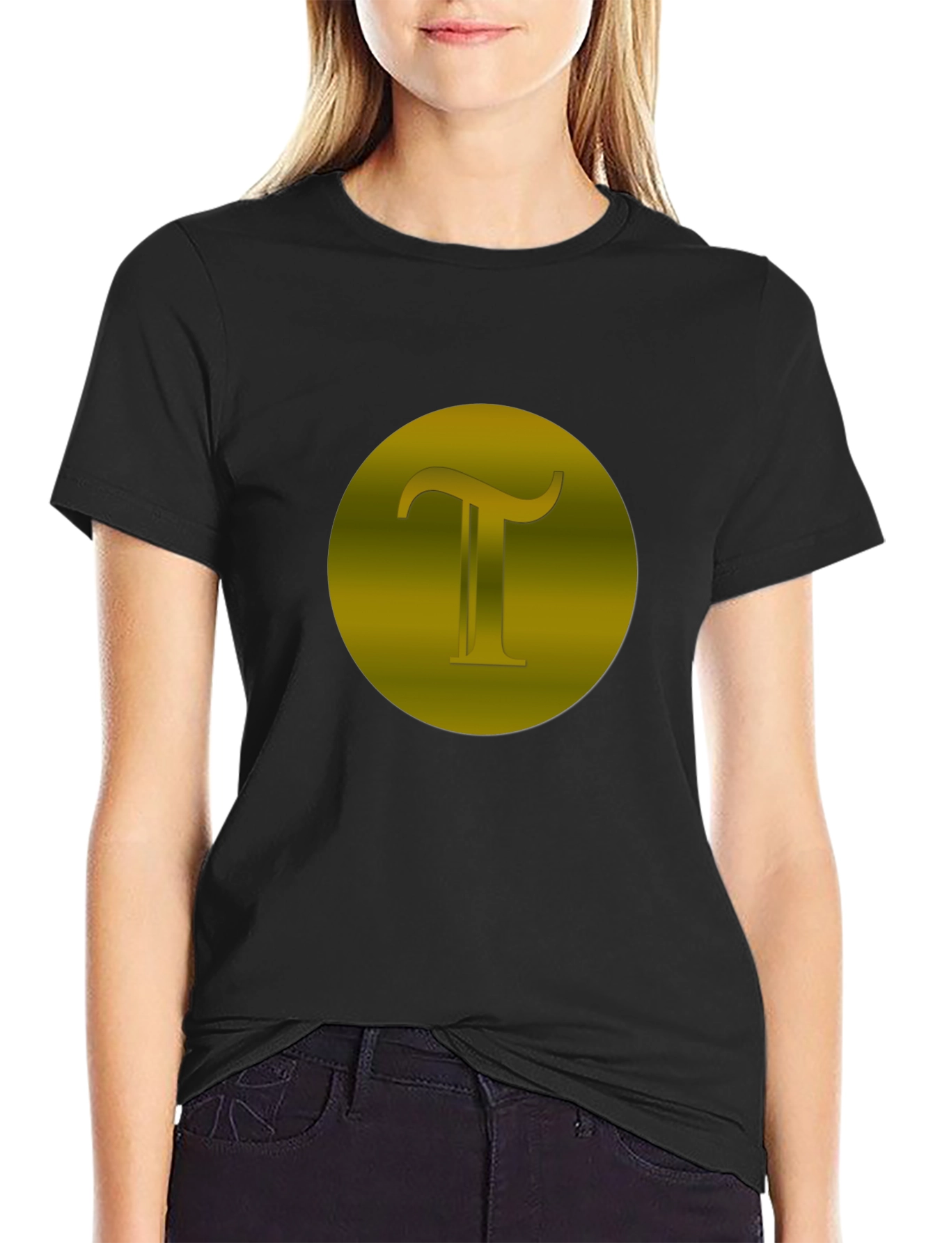 Black Modern Black T-Shirt with Gold Pi Symbol view 2