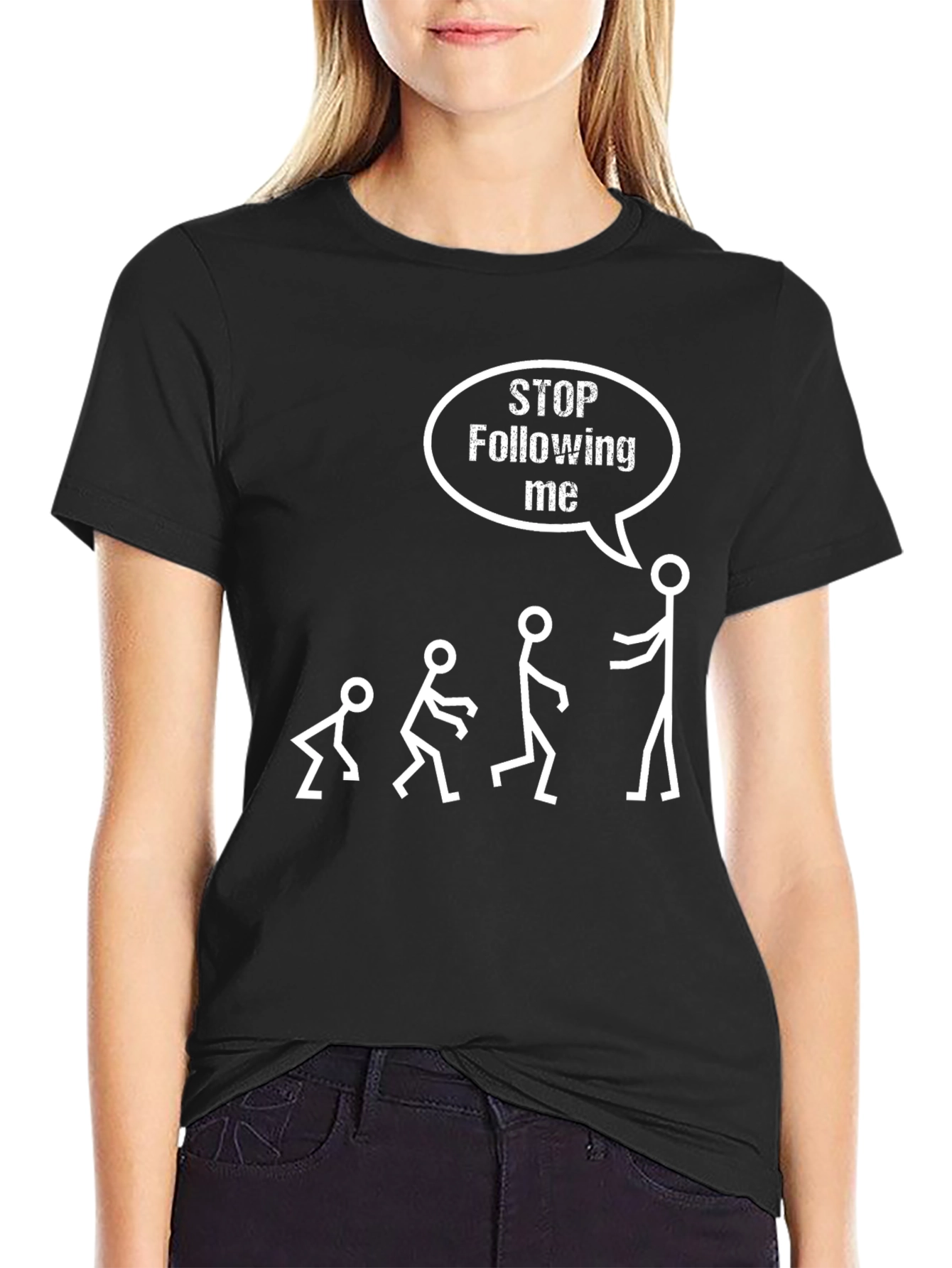 Black Evolving Humor T-Shirt: Stop Following Me! view 2