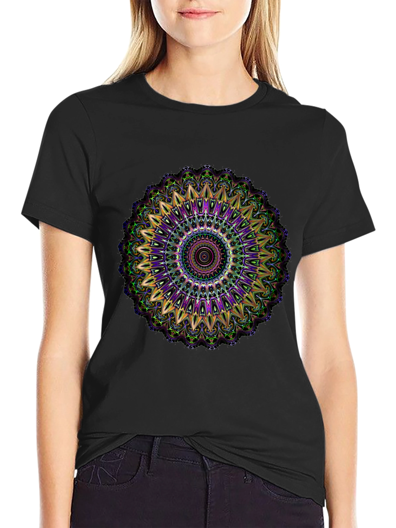 Black Mandala Graphic Tee - Black Cotton Blend view 2
