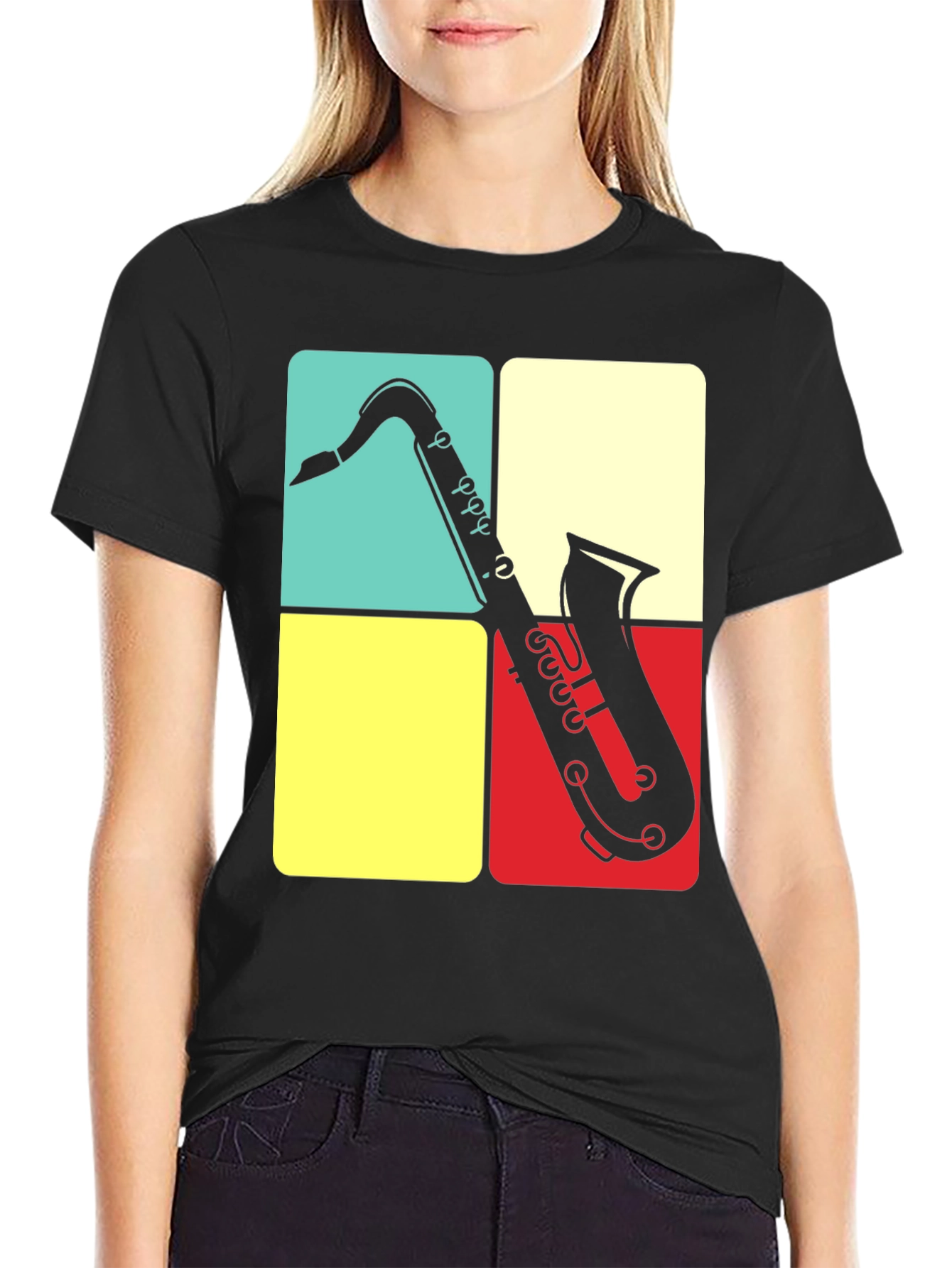 Black Saxophone Graphic Tee | Retro Musical Shirt view 2