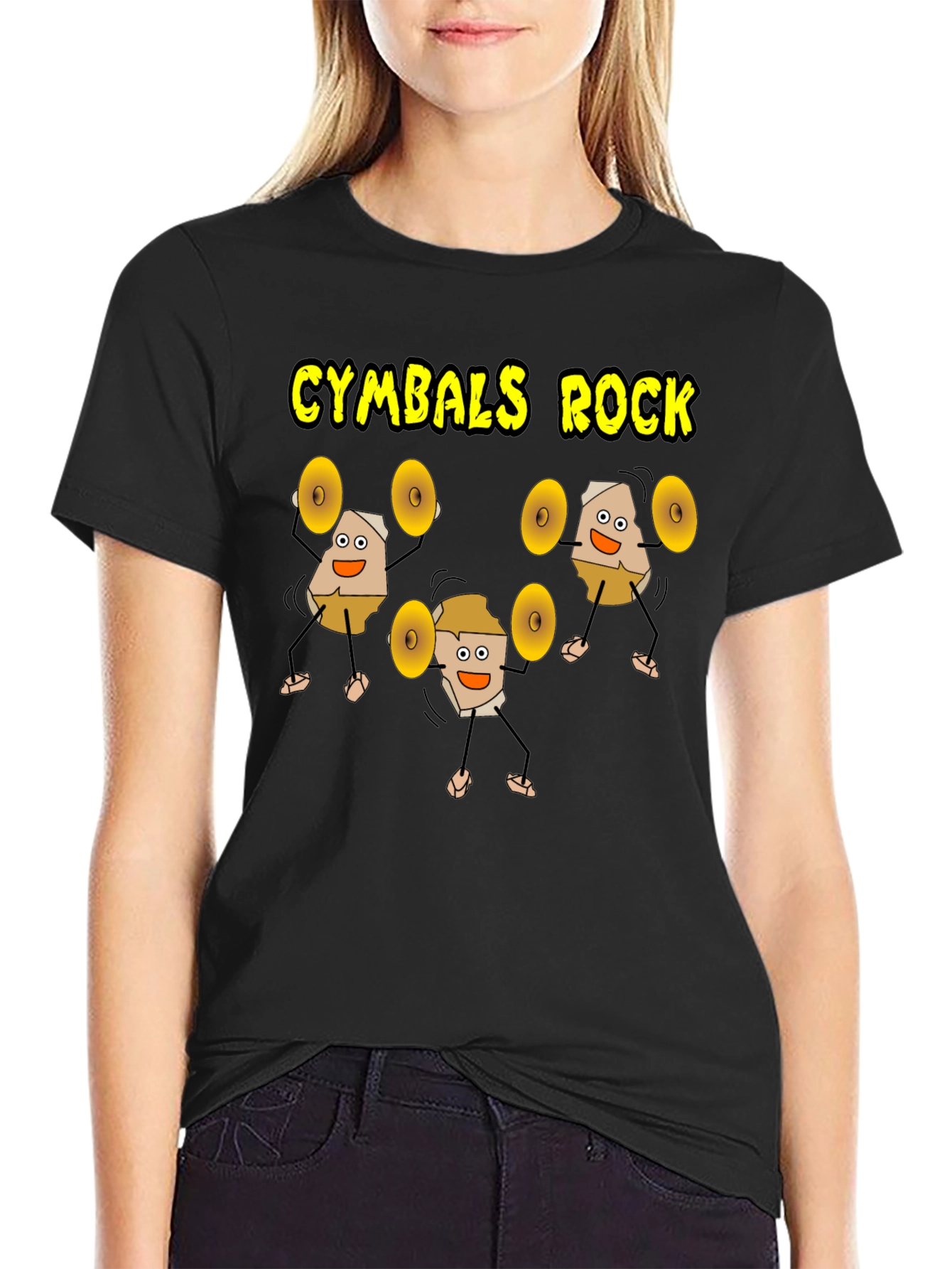 Black Cymbals Rock T-Shirt, Funny Drummer Tee view 2