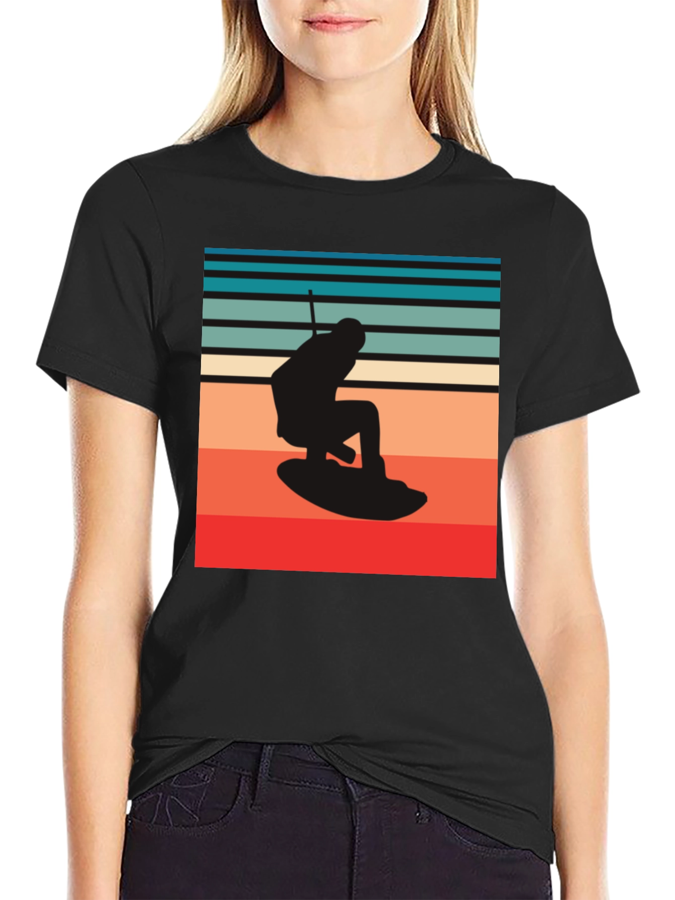 Black Retro Wakeboarding Graphic Tee - Black view 2