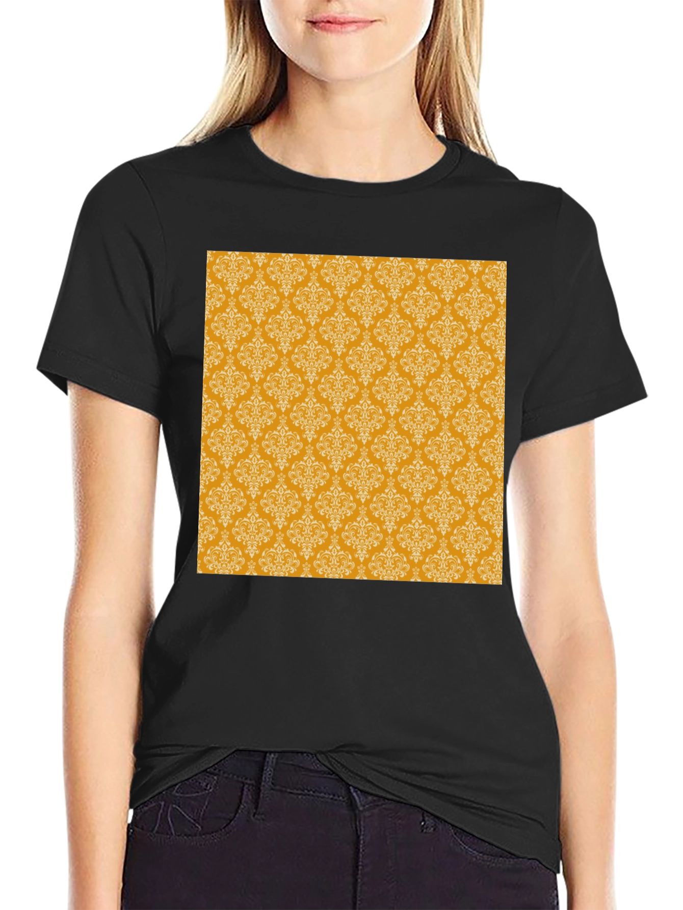 Black Stylish Black Tee with Gold Pattern view 2