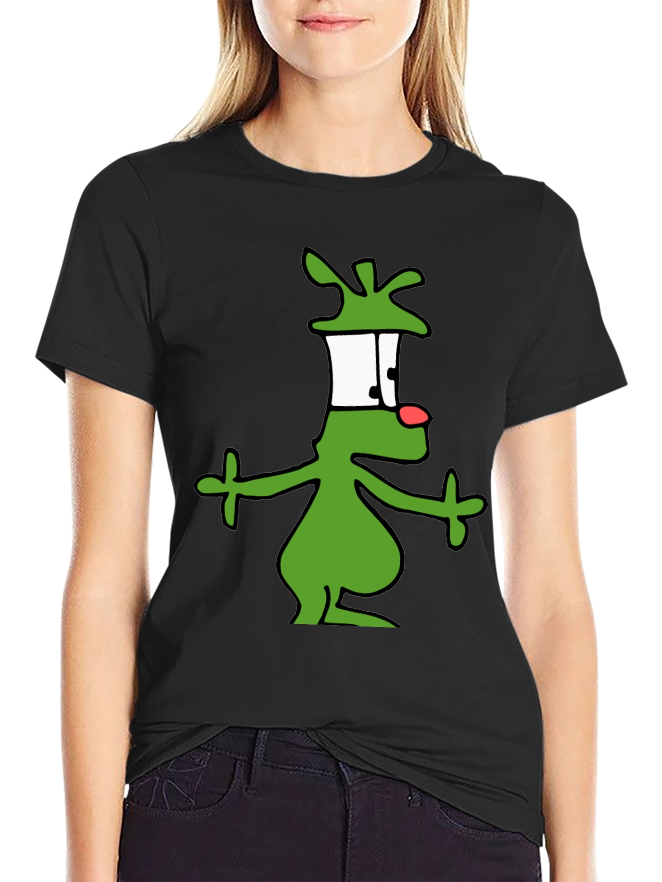 Black Cartoon Alien Graphic Black T-Shirt view 2