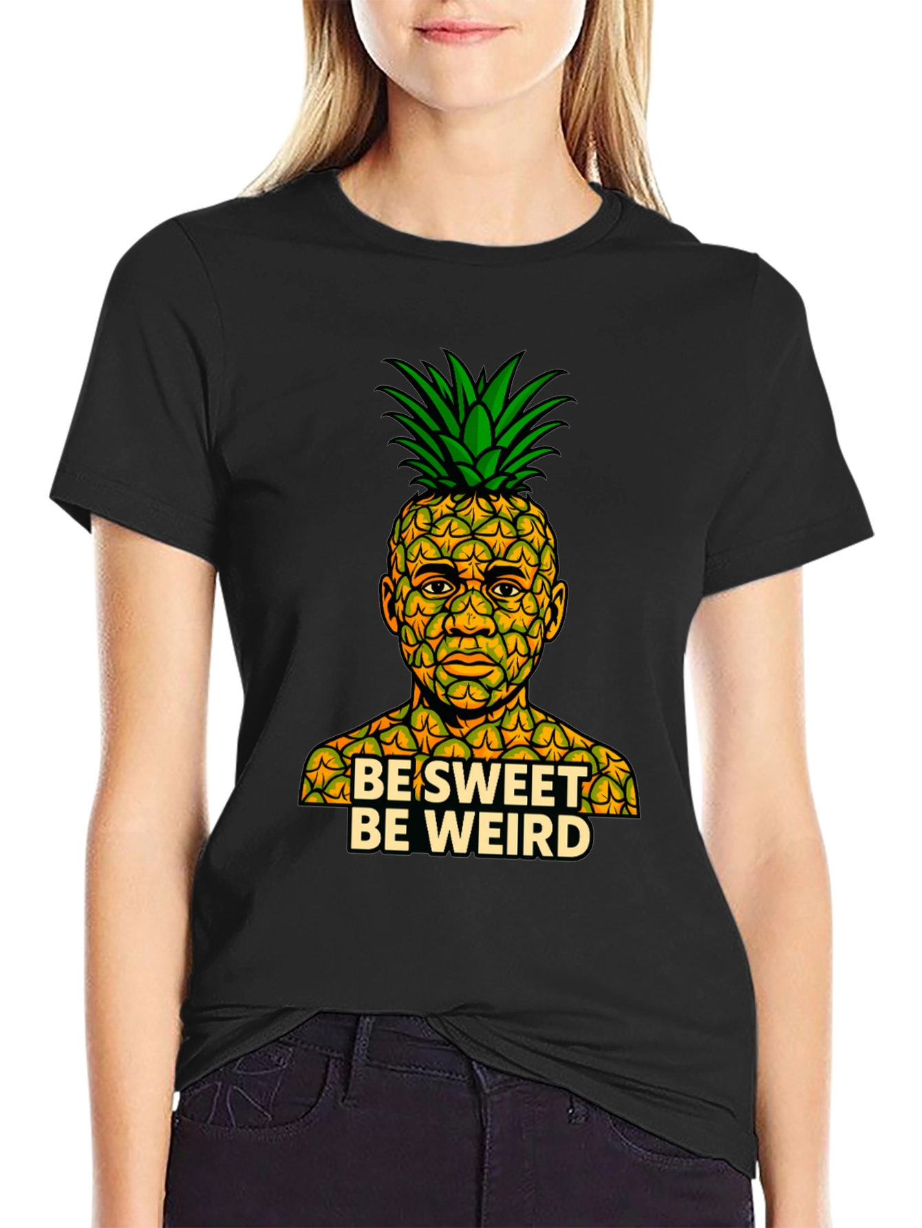 Black Be Sweet Be Weird Pineapple Graphic T-Shirt view 2