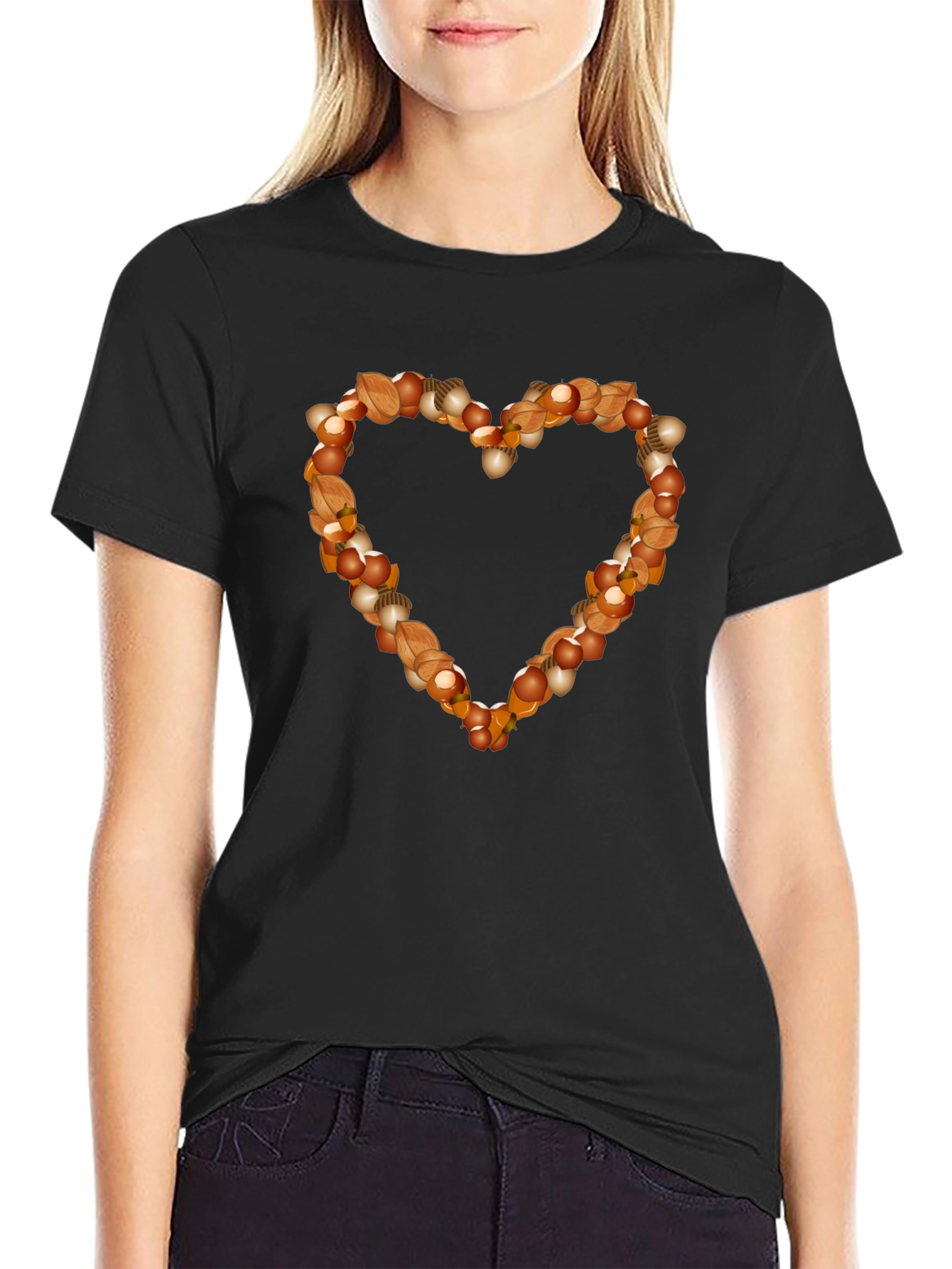 Black Nutty Heart Graphic Tee - Black Cotton Casual Shirt view 2