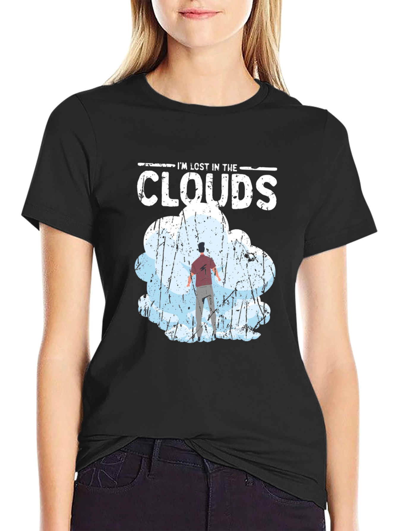 Black Lost in the Clouds Graphic T-Shirt - Unique Design view 2