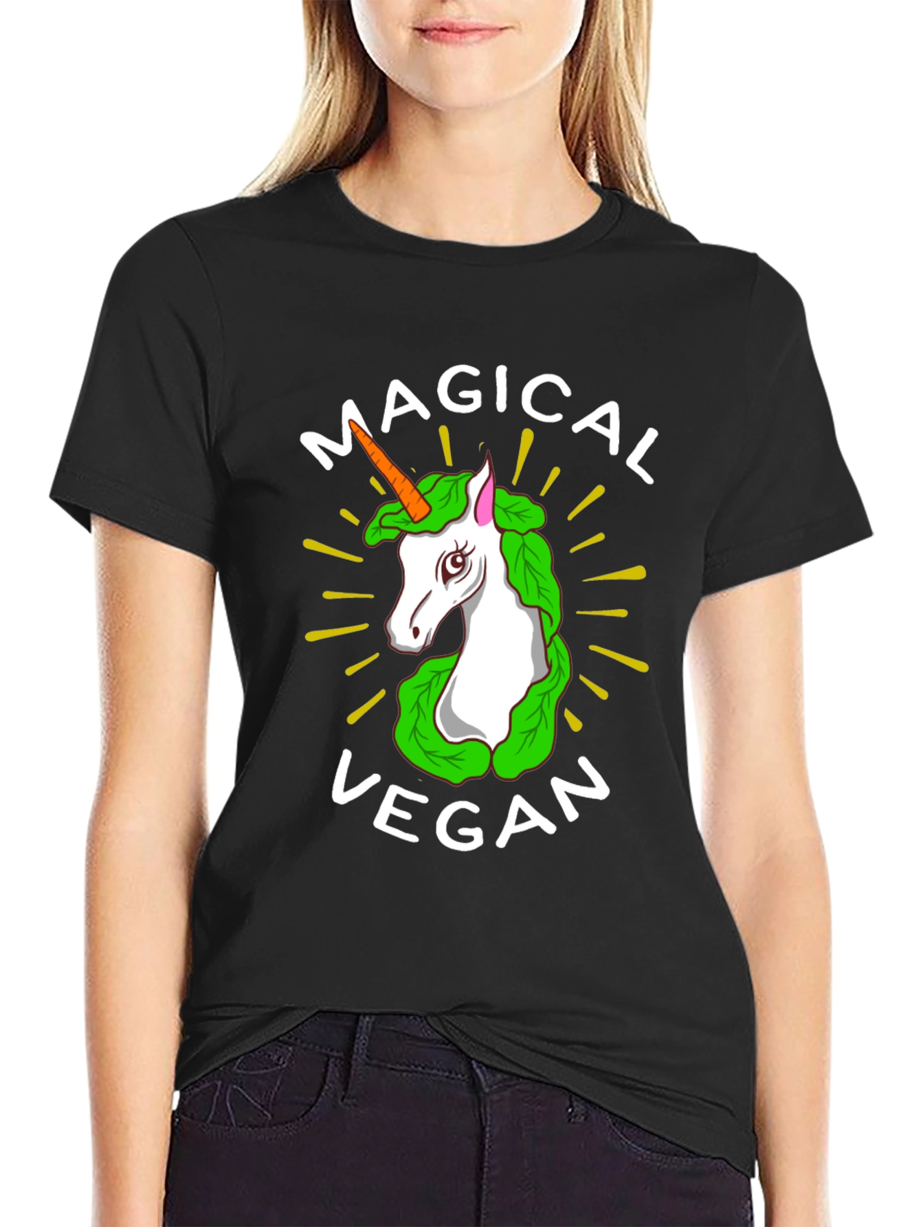Black Magical Vegan Unicorn T-Shirt view 2
