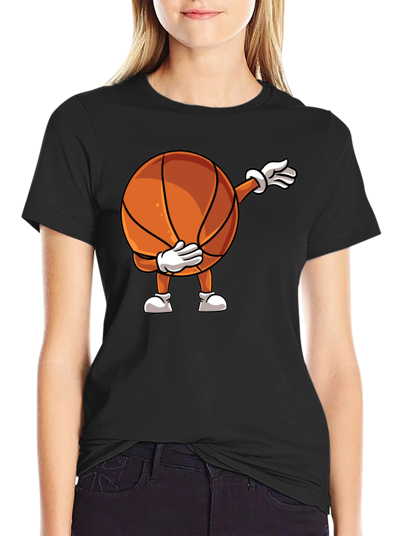 Black Dabbing Basketball Graphic T-Shirt view 2