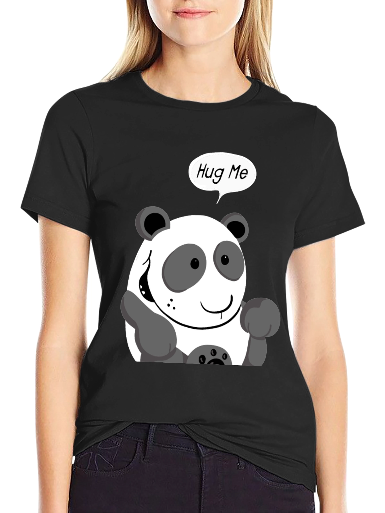Black Hug Me Panda Graphic Tee - Black Casual Shirt view 2