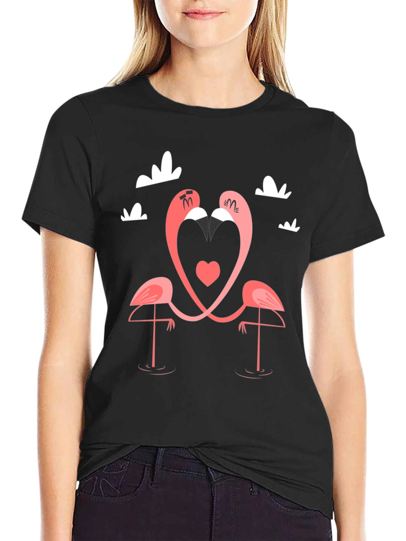 Black Flamingo Heart Graphic Tee - Black view 2