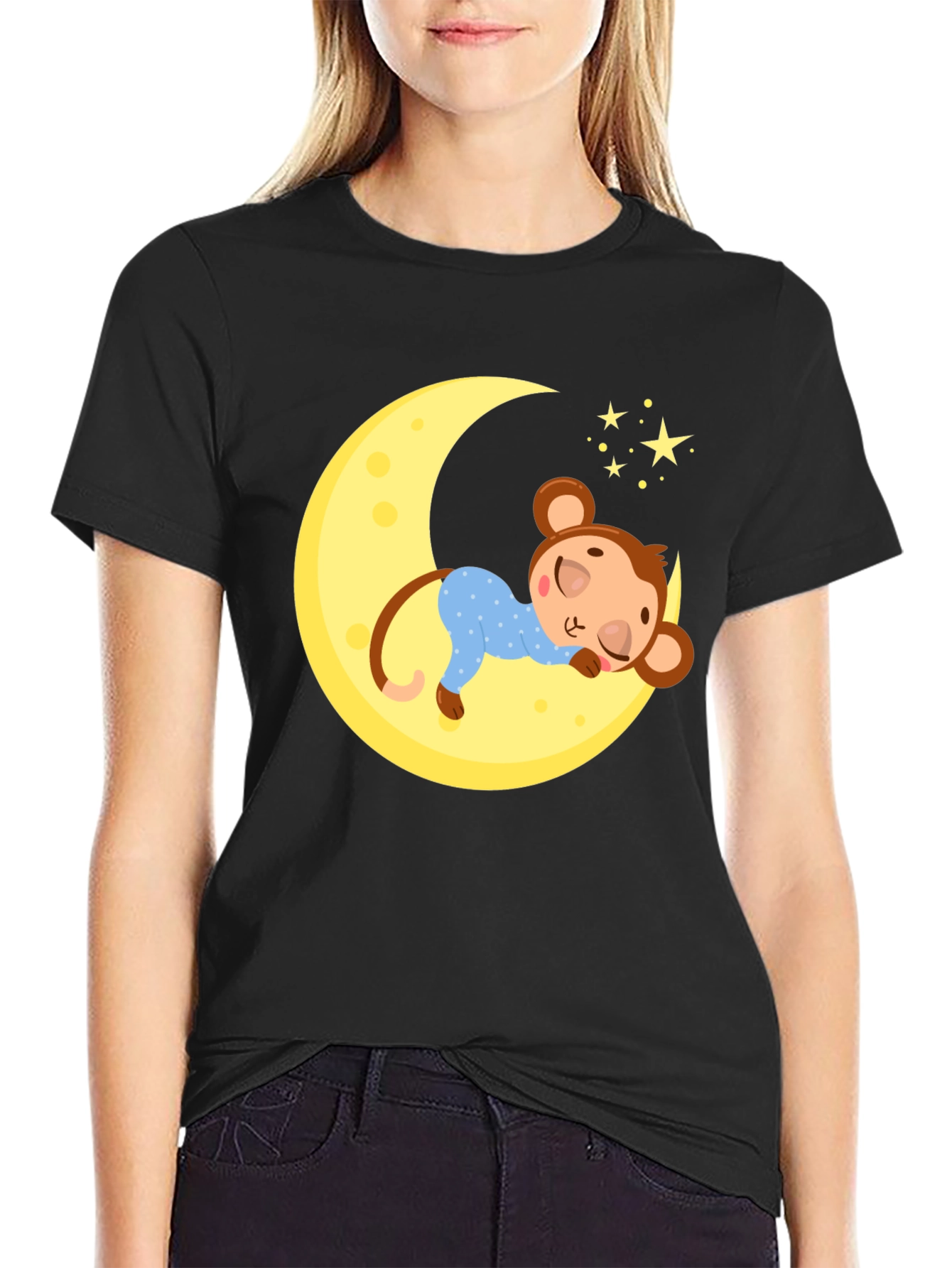 Black Sleepy Monkey Moon Graphic Tee view 2