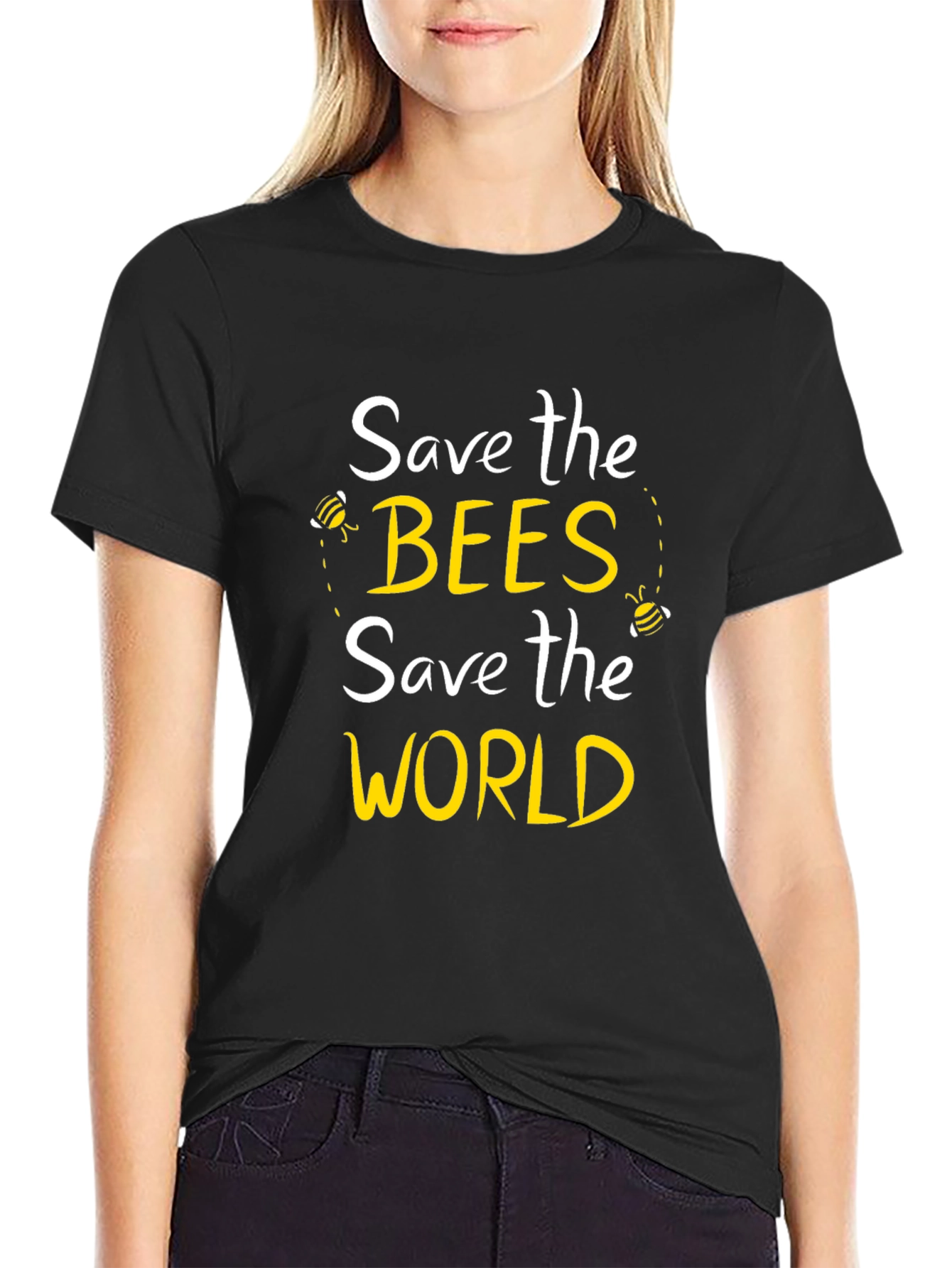 Black Save the Bees Graphic T-Shirt view 2