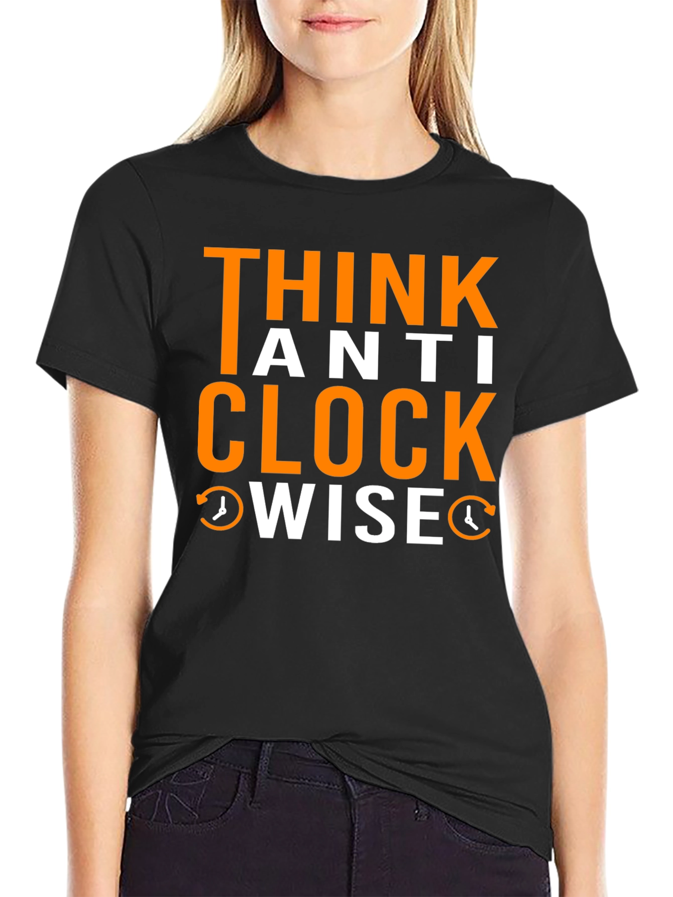 Black Think Anti Clockwise T-Shirt - Unique Design view 2