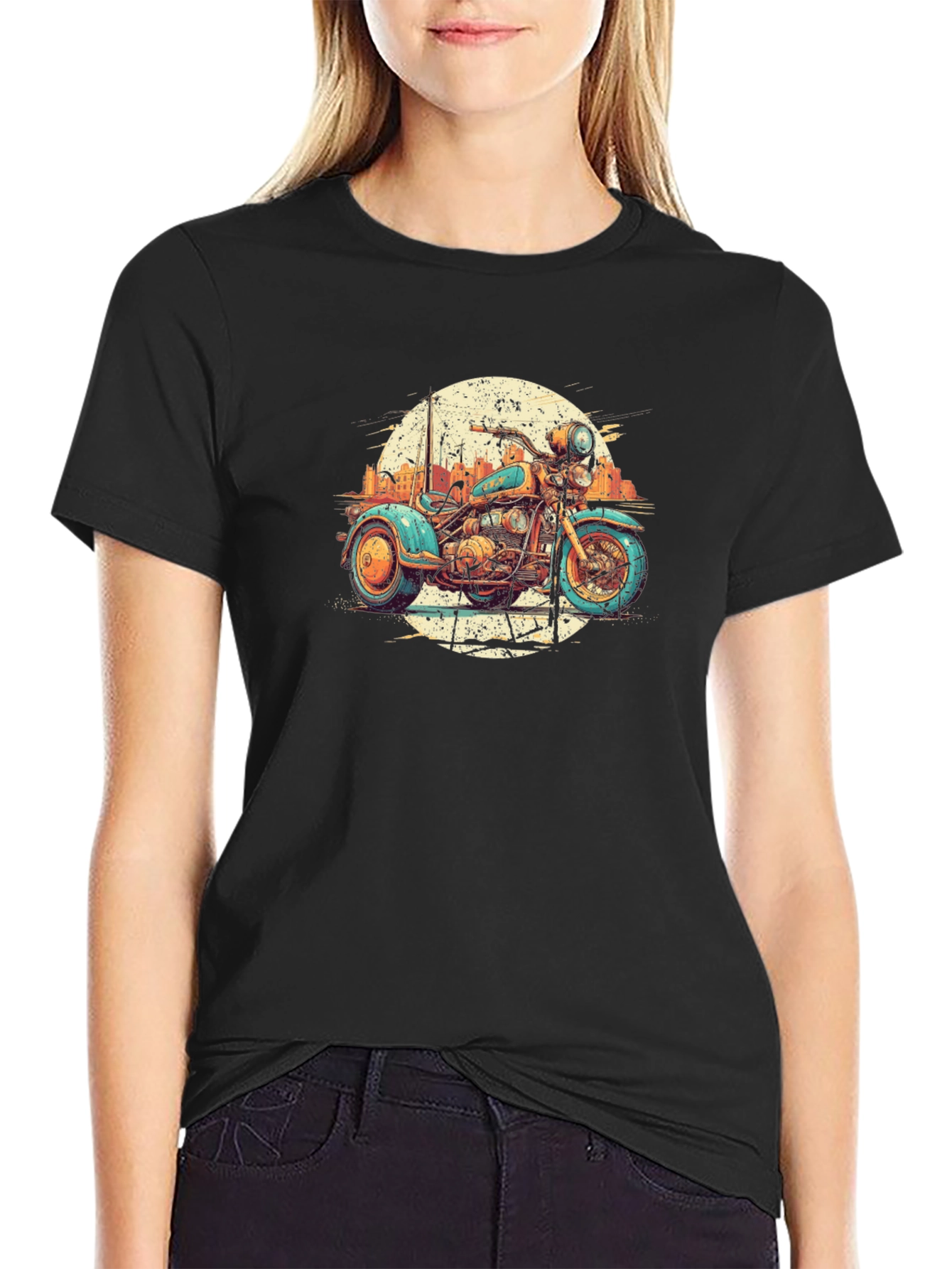 Black Vintage Motorcycle Graphic Tee - Cool Retro Style view 2