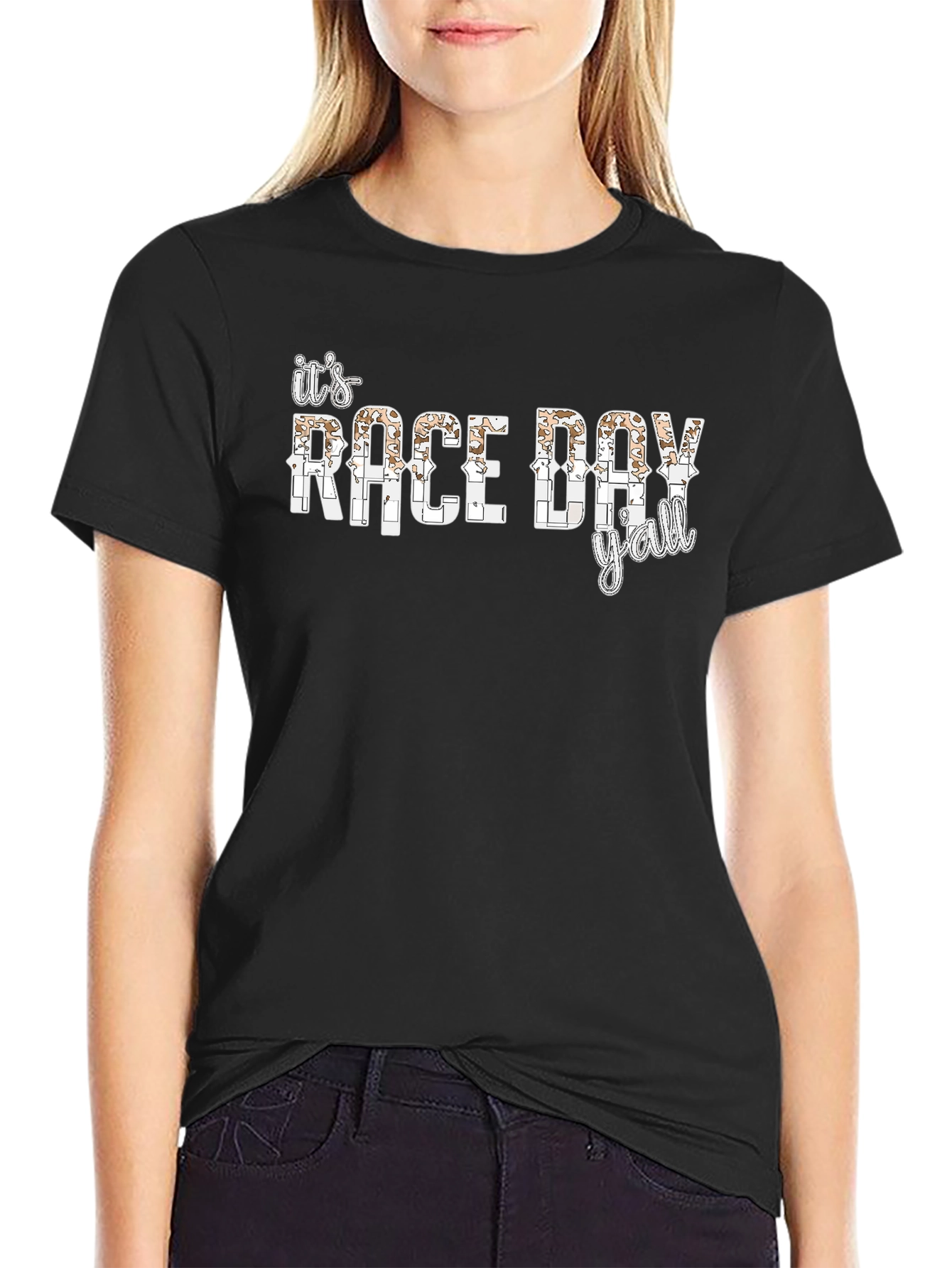 Black It's Race Day Y'all Black T-Shirt view 2
