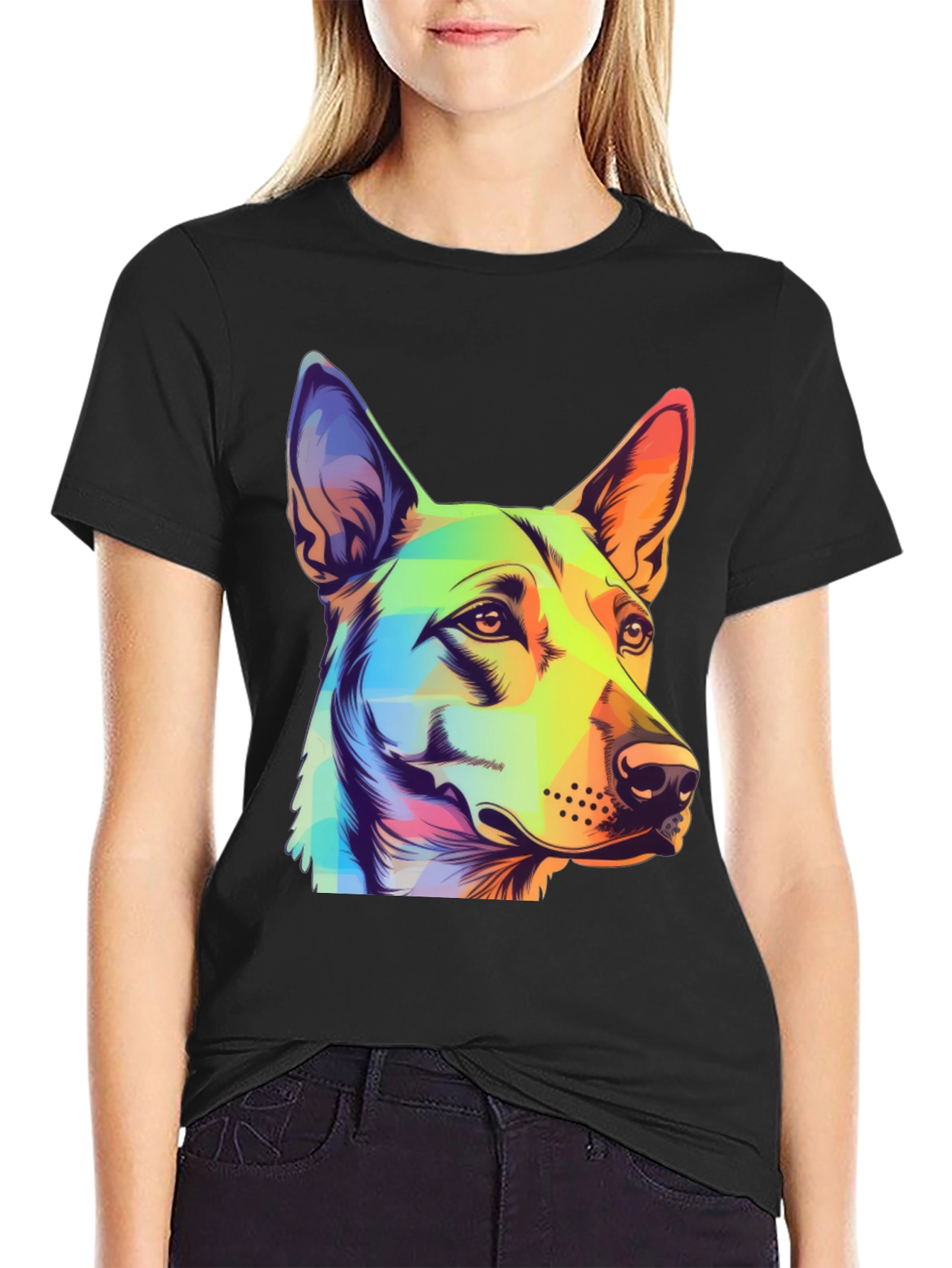 Black Colorful Dog Graphic Tee - Unique Animal Art view 2