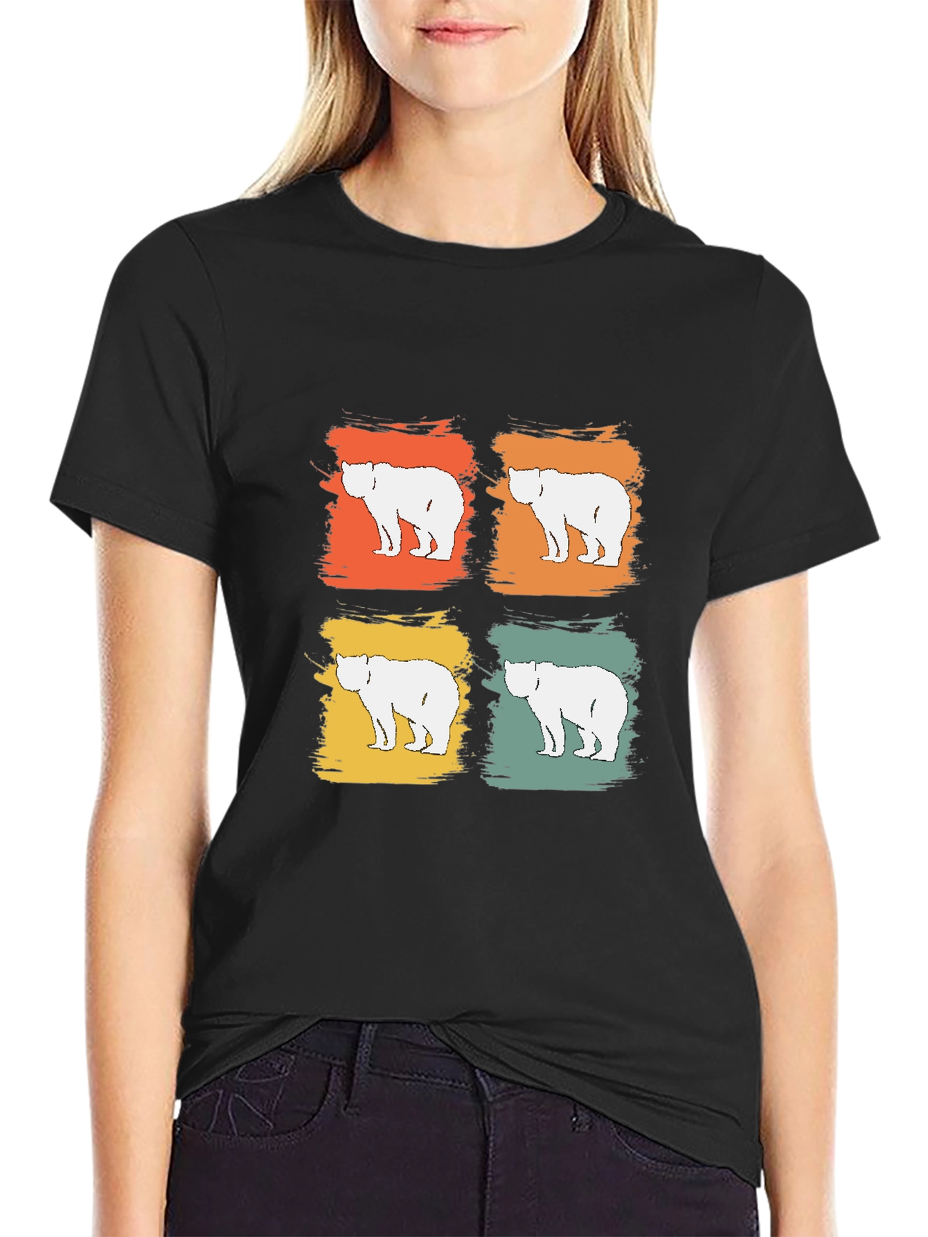 Black Retro Bear Graphic Tee - Modern Vintage Style view 2