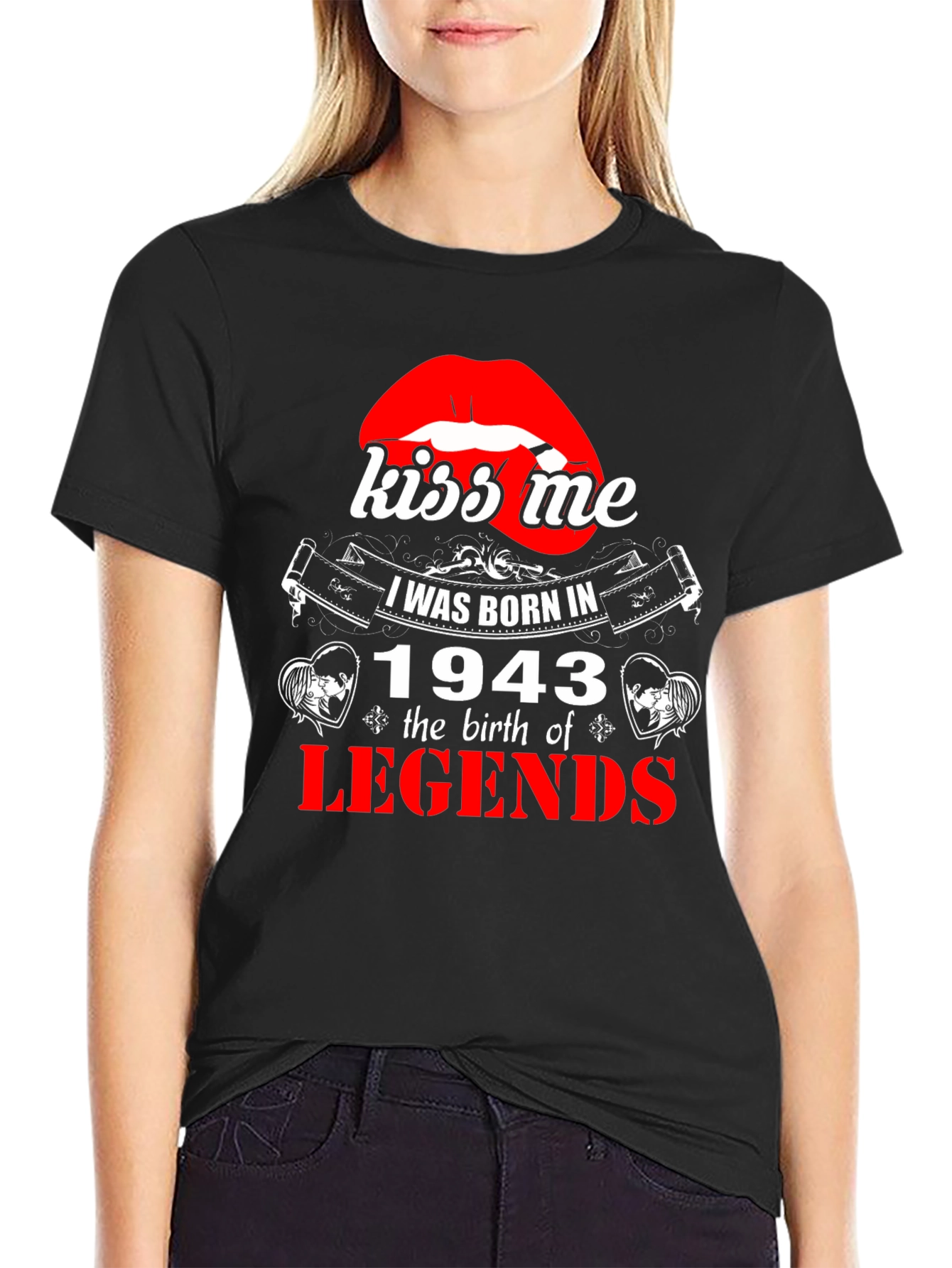 Black Kiss Me - Born in 1943 - Legend T-Shirt view 2