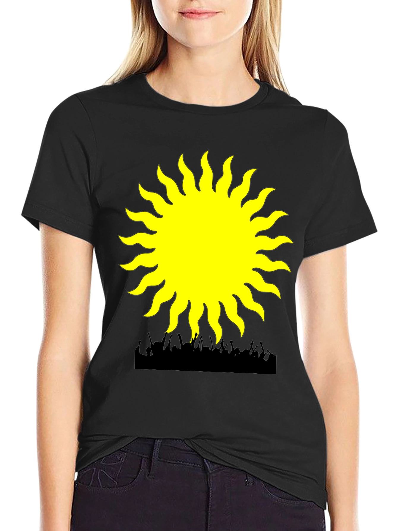 Black Radiant Sun Graphic Tee - Black Cotton Blend view 2