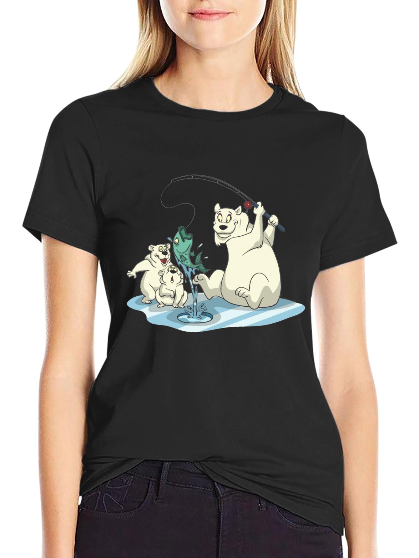 Black Polar Bear Fishing T-Shirt view 2