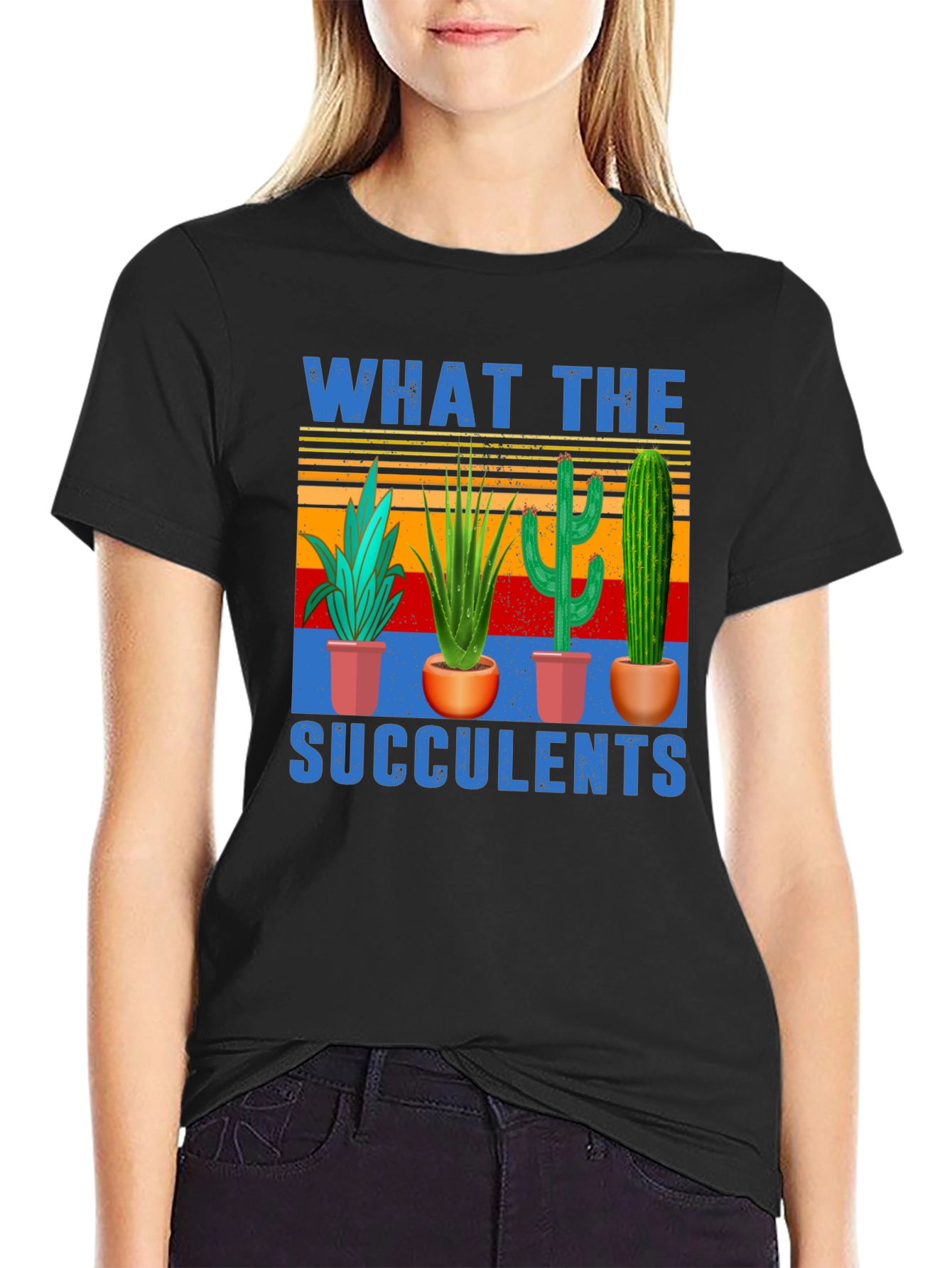 Black What The Succulents T-Shirt | Novelty Graphic Tee view 2