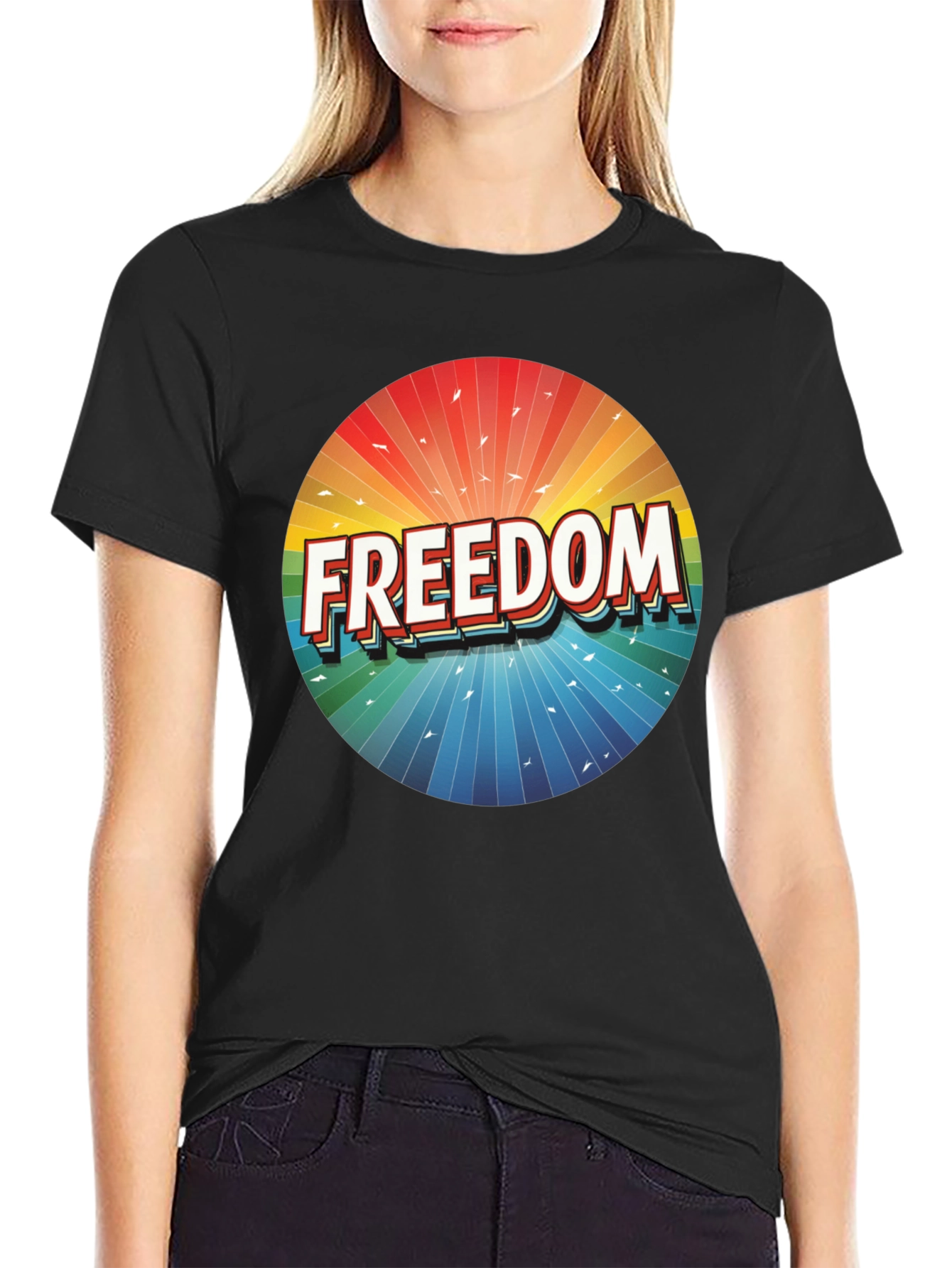Black Freedom Graphic T-Shirt - Bold & Vibrant Design view 2