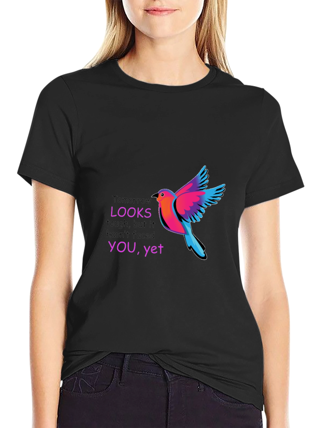 Black Motivational Bird Graphic Black T-Shirt view 2