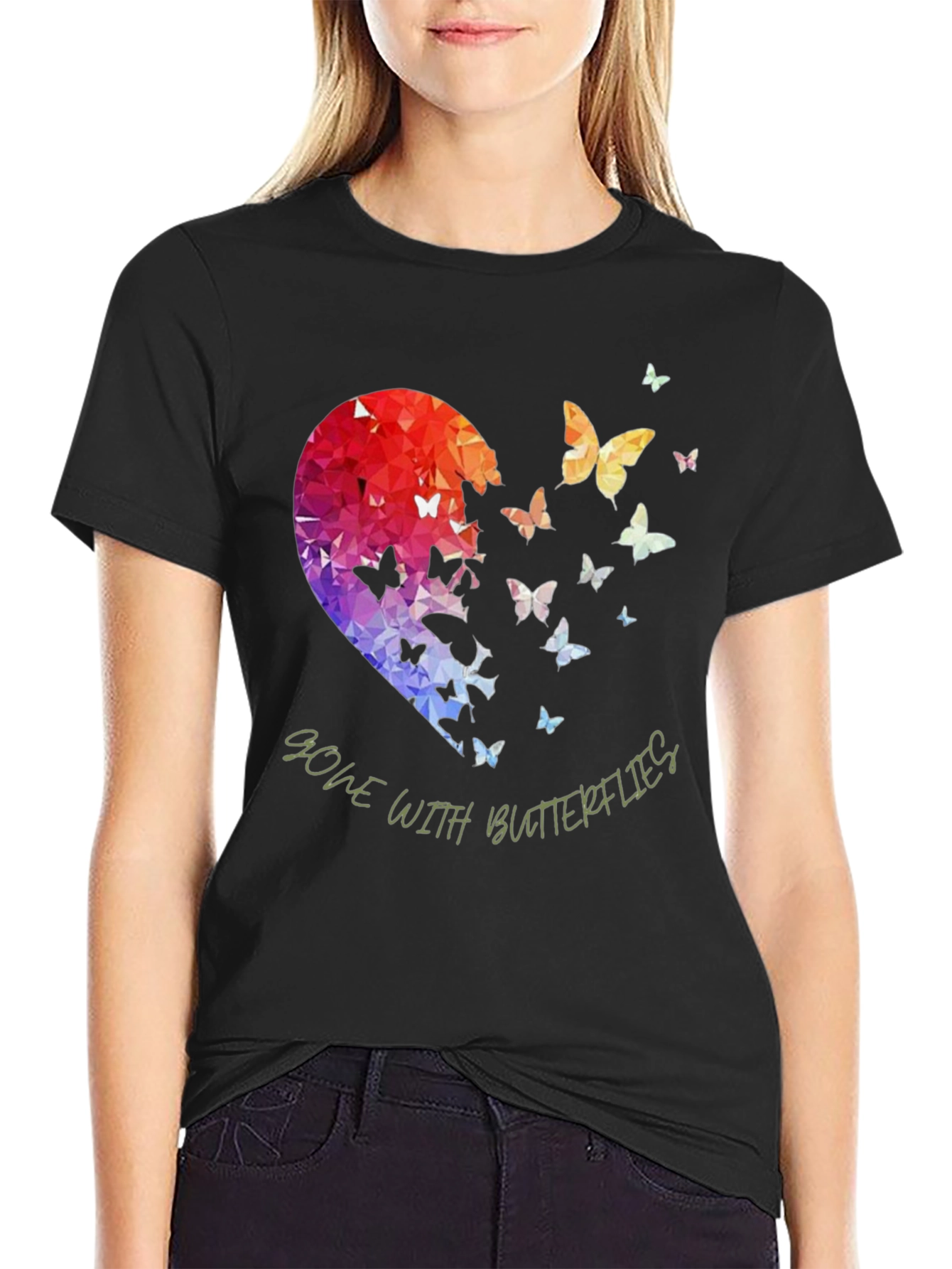 Black Gone With Butterflies Graphic T-Shirt view 2