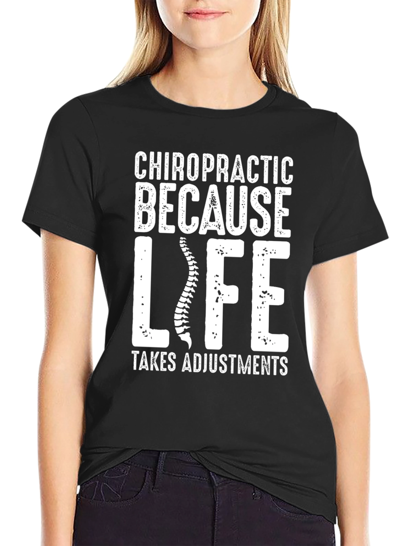 Black Chiropractic Adjustment T-Shirt - Life Takes Adjustments Tee view 2