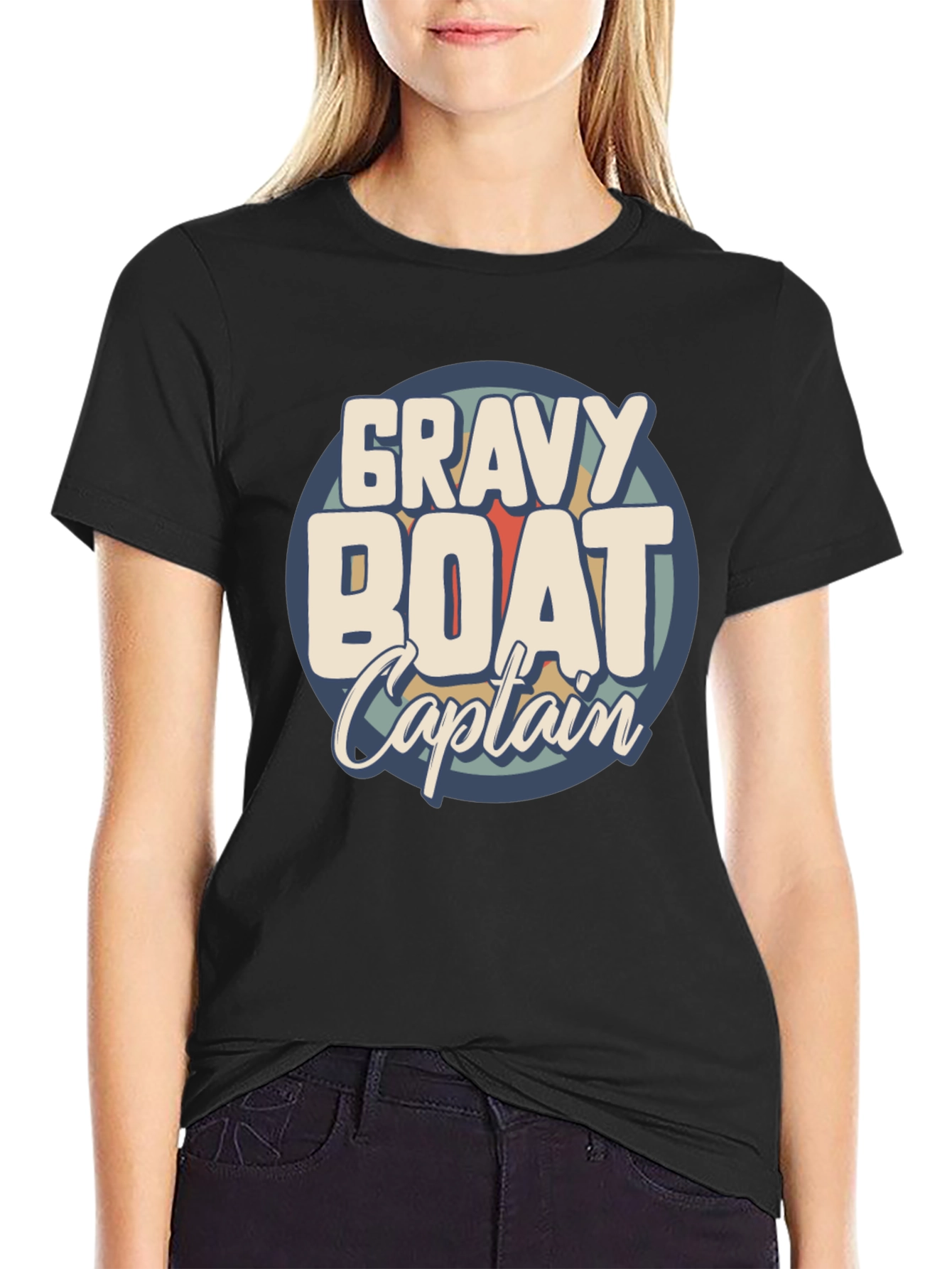 Black Gravy Boat Captain Funny T-Shirt view 2