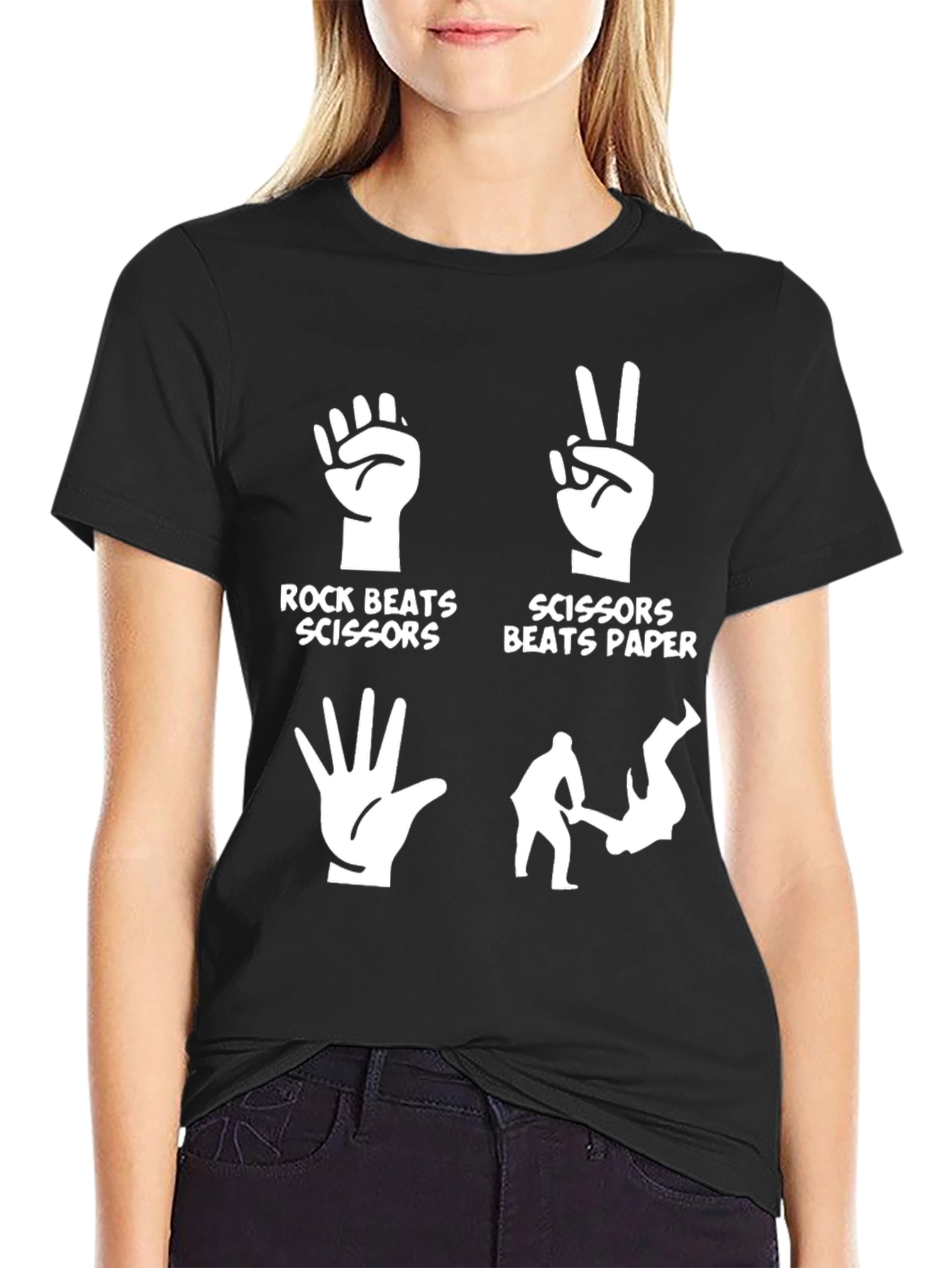Black Rock, Paper, Scissors Funny Graphic T-Shirt view 2