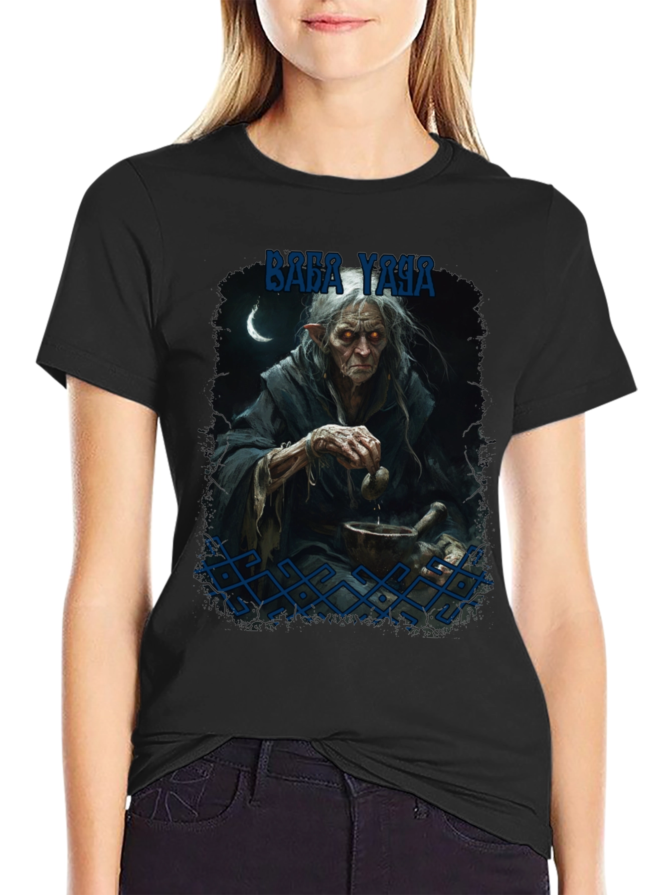 Black Baba Yaga Graphic Tee - Dark Fantasy Style view 2